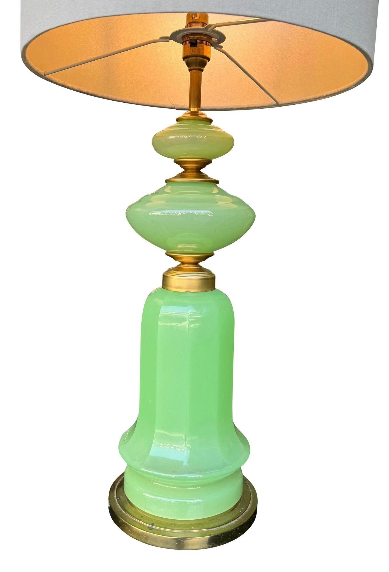 Italian A large pair of 1960s opaline Murano lime green glass lamps by Gino Cenedese