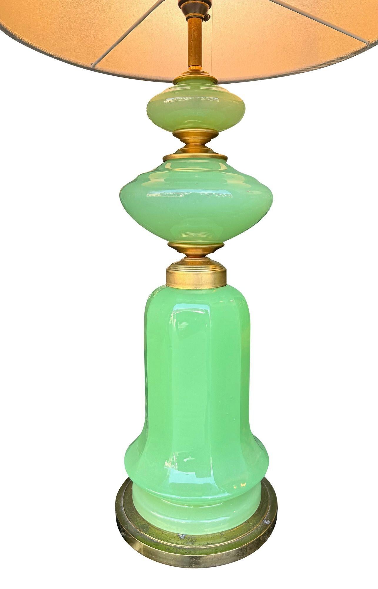 Mid-20th Century A large pair of 1960s opaline Murano lime green glass lamps by Gino Cenedese