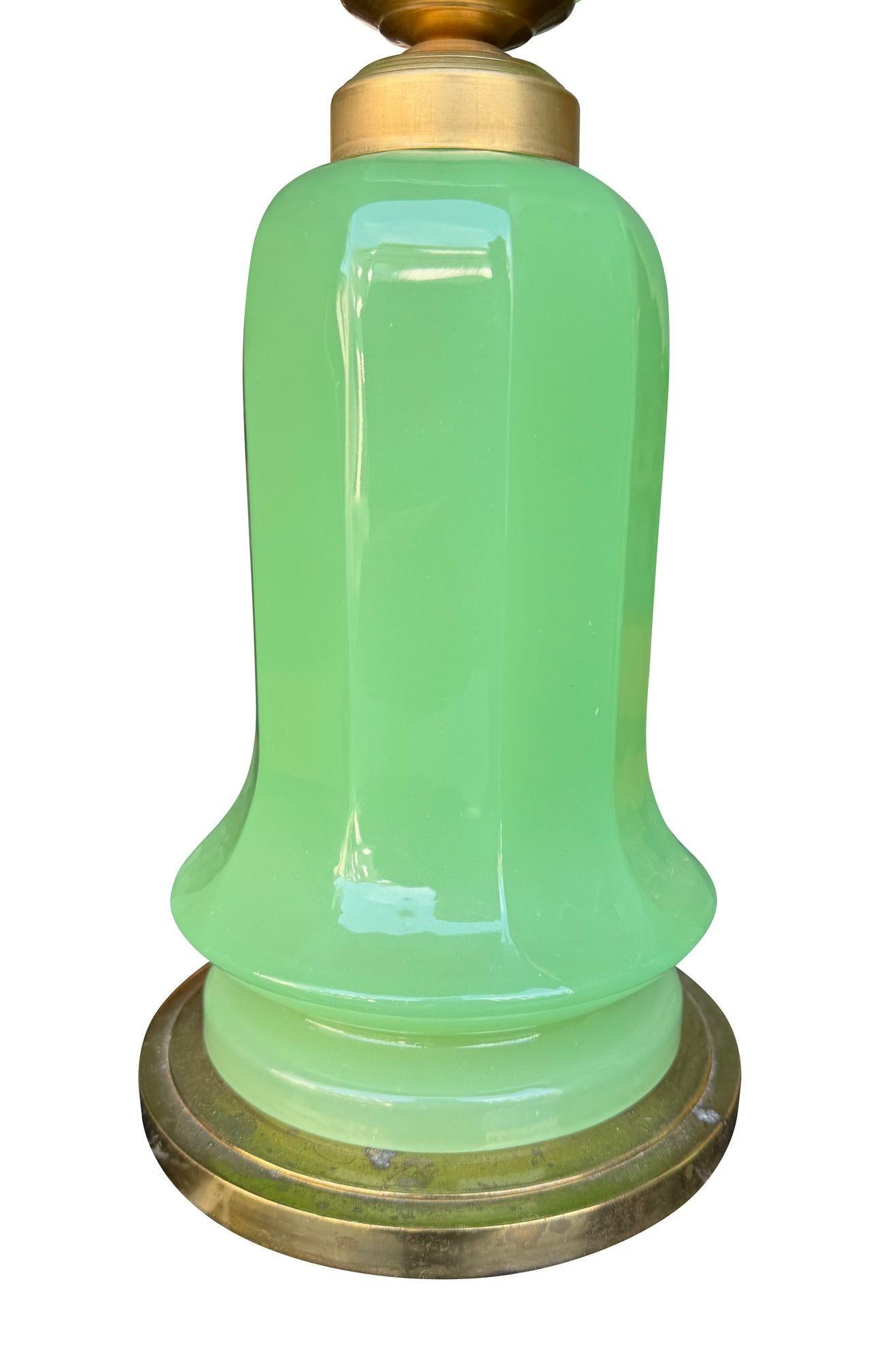 A large pair of 1960s opaline Murano lime green glass lamps by Gino Cenedese 2