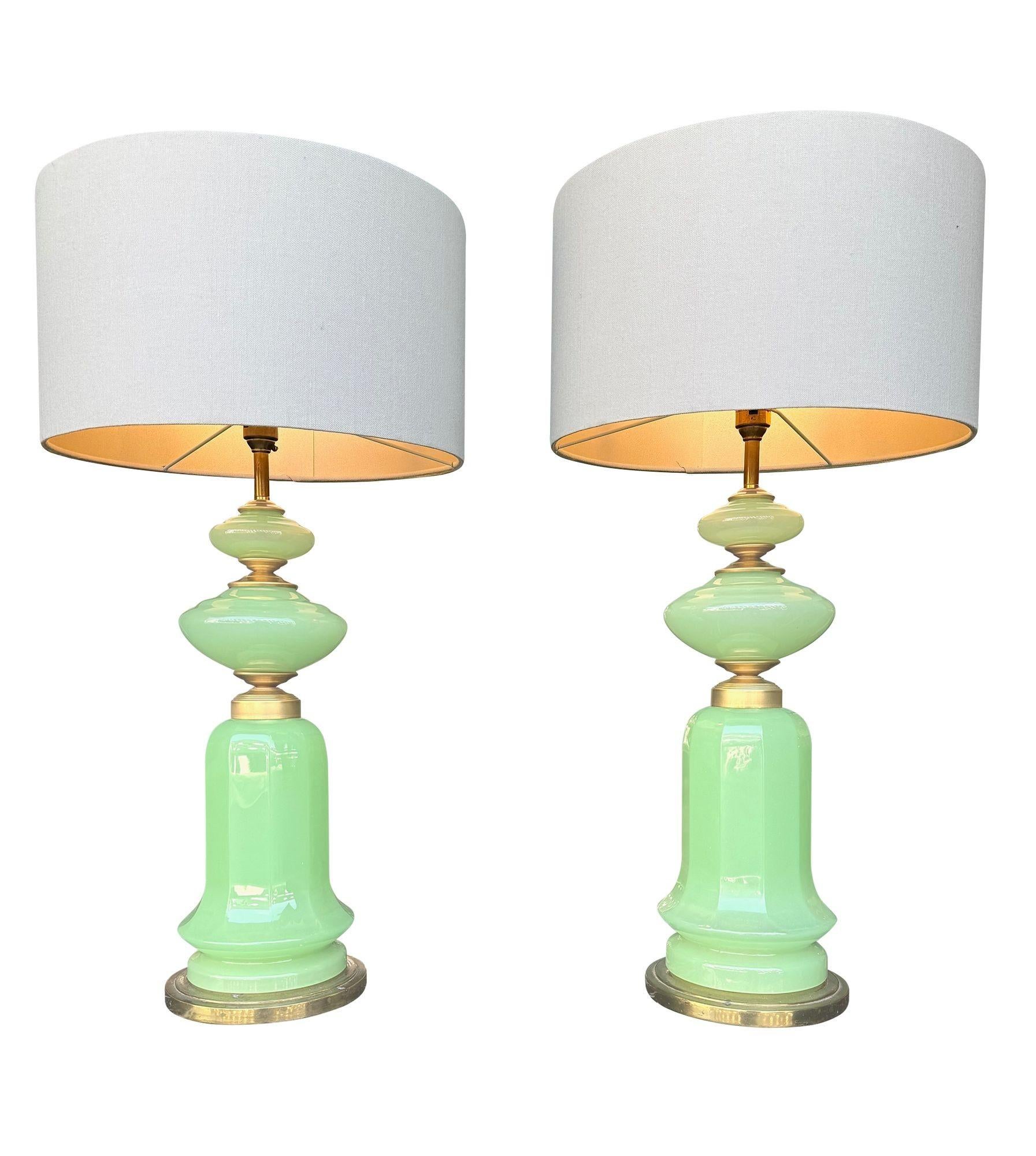 A large pair of 1960s opaline Murano lime green glass lamps by Gino Cenedese 3
