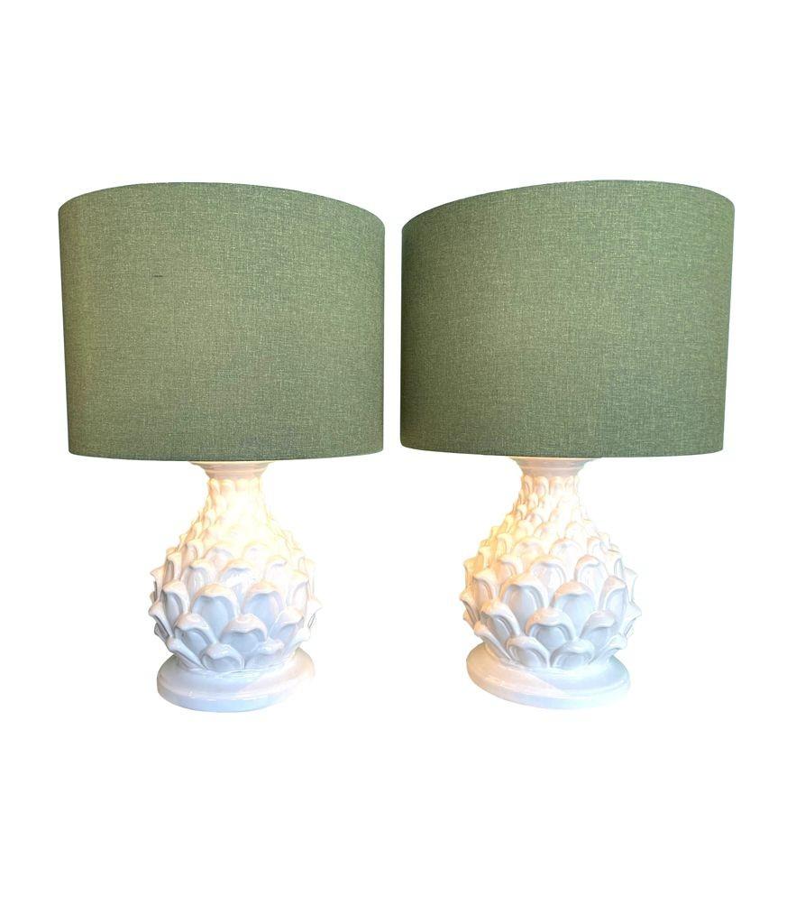 Ceramic A large pair of 1970s Italian ceramic artichoke lamps with new bespoke shades For Sale