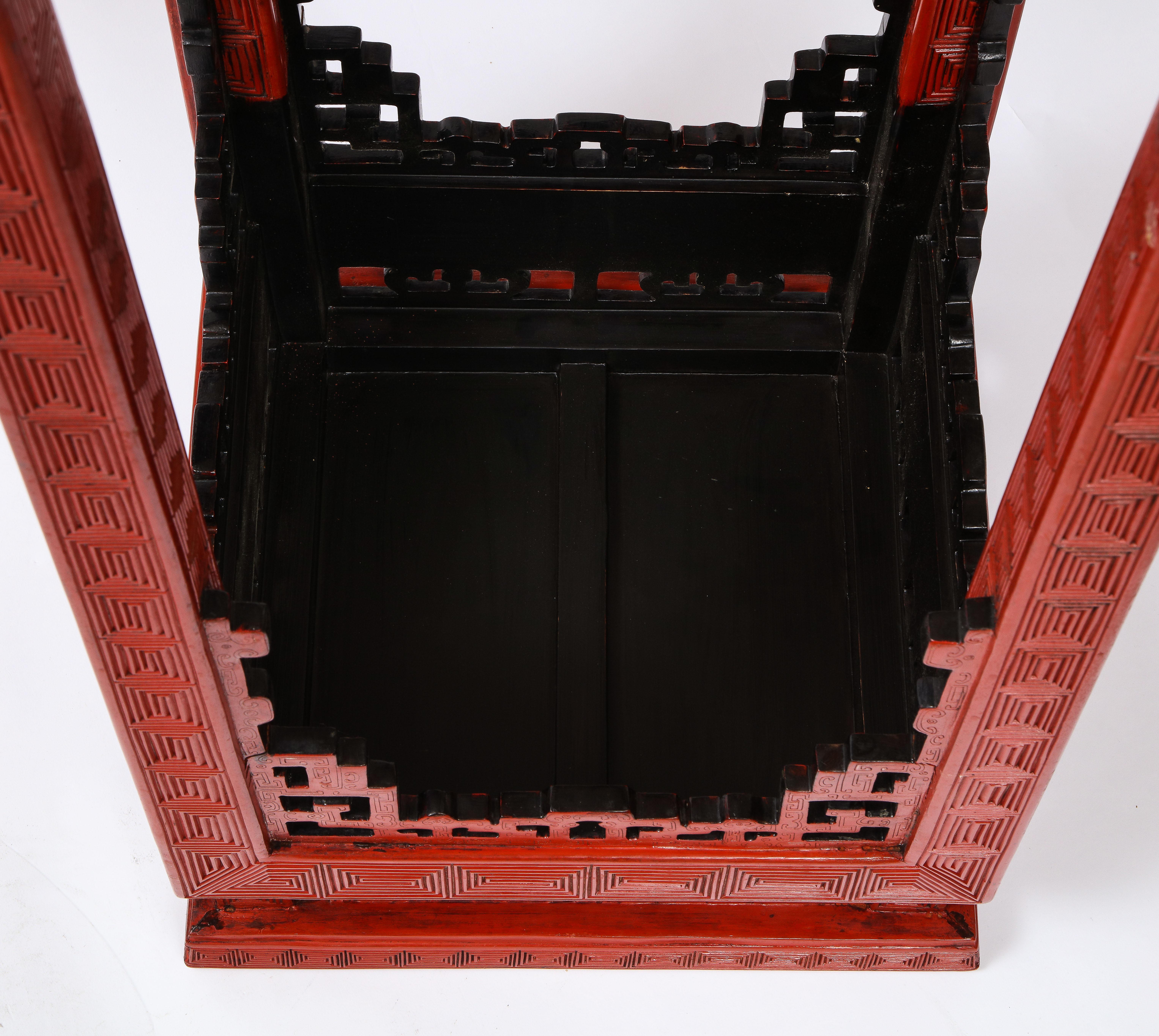 A Large Pair of 19th C. Chinese Red Cinnabar Lacquer 5-Claw Dragon Pedestals 11