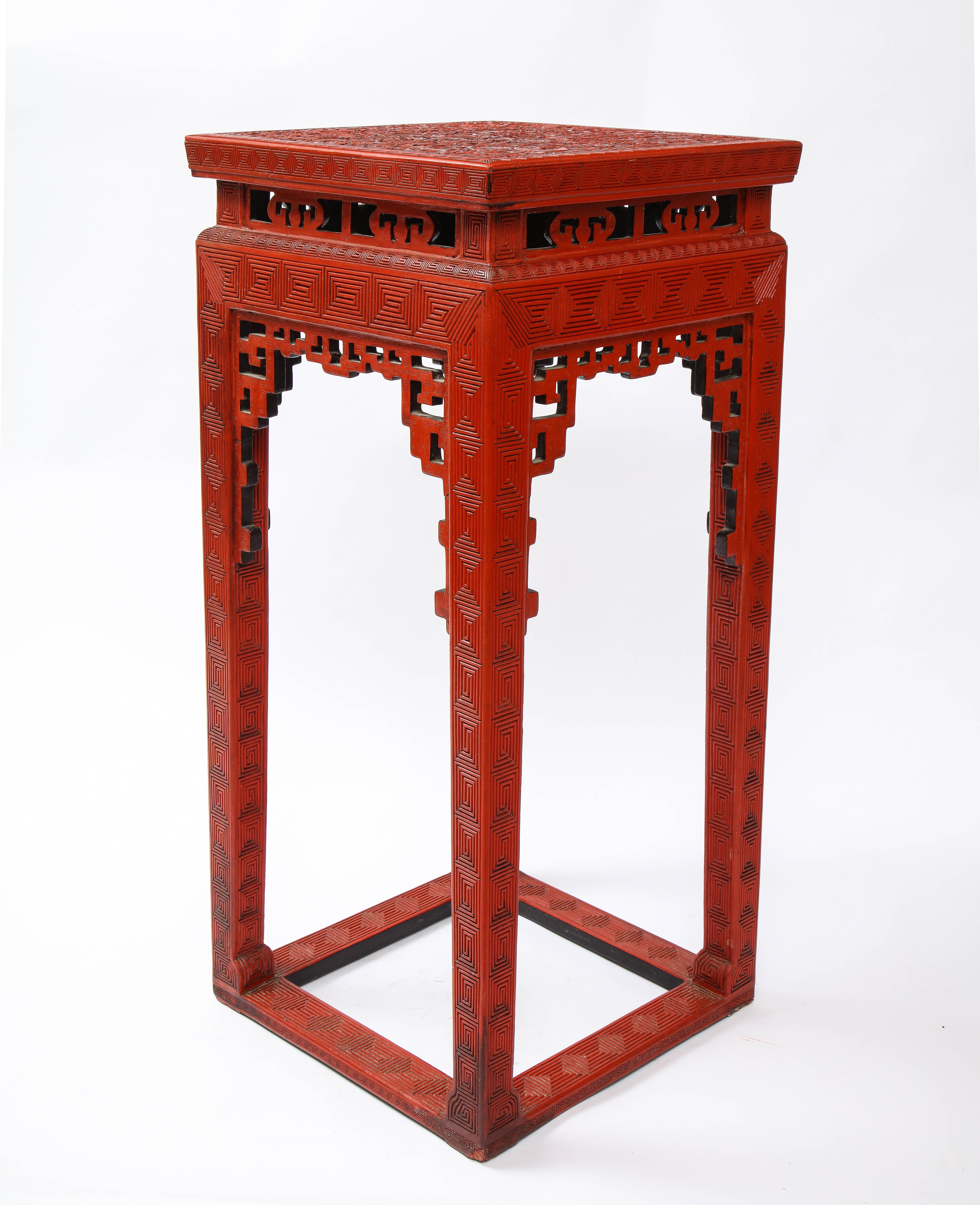 A Large Pair of 19th C. Chinese Red Cinnabar Lacquer 5-Claw Dragon Pedestals In Good Condition In New York, NY