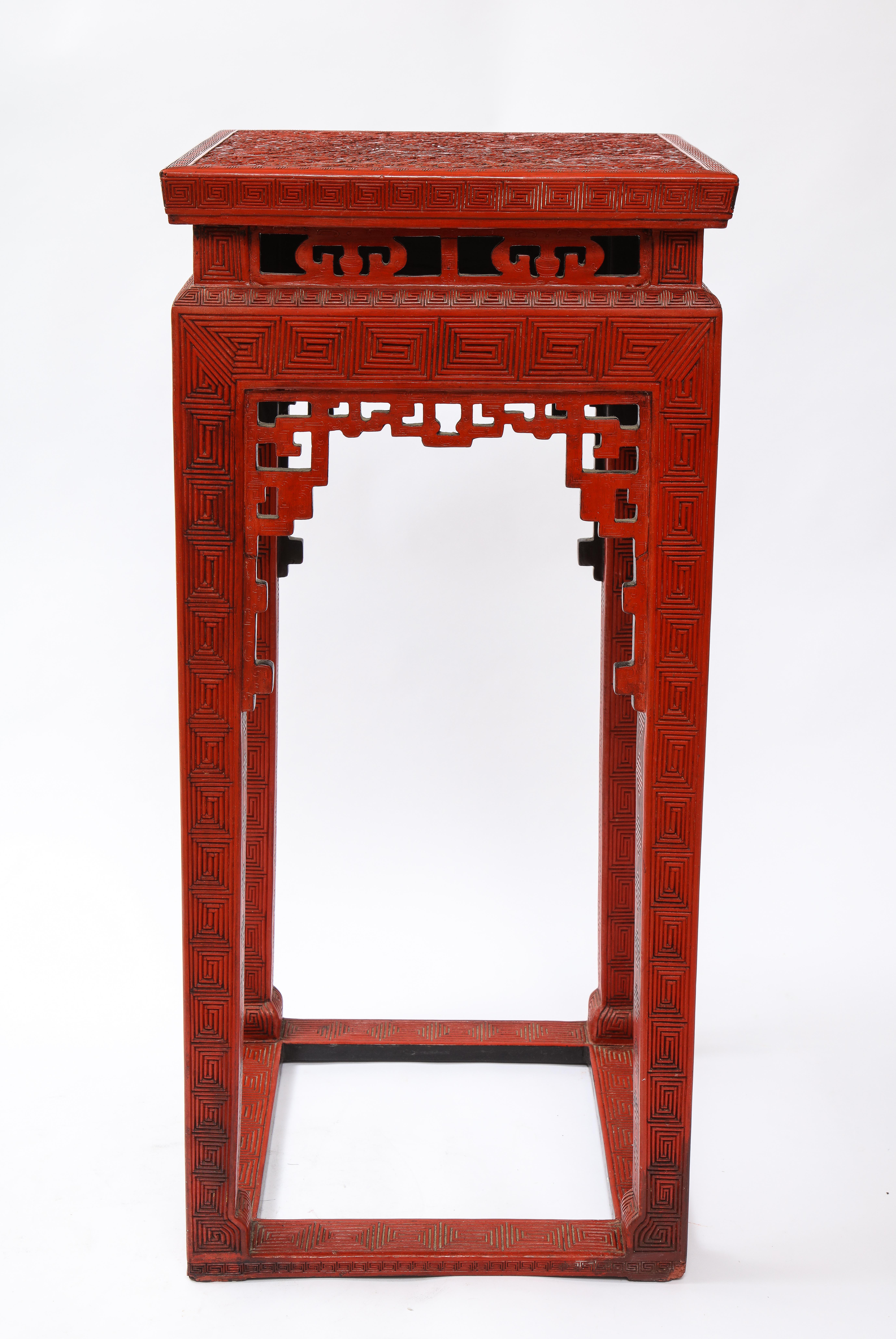 Late 19th Century A Large Pair of 19th C. Chinese Red Cinnabar Lacquer 5-Claw Dragon Pedestals