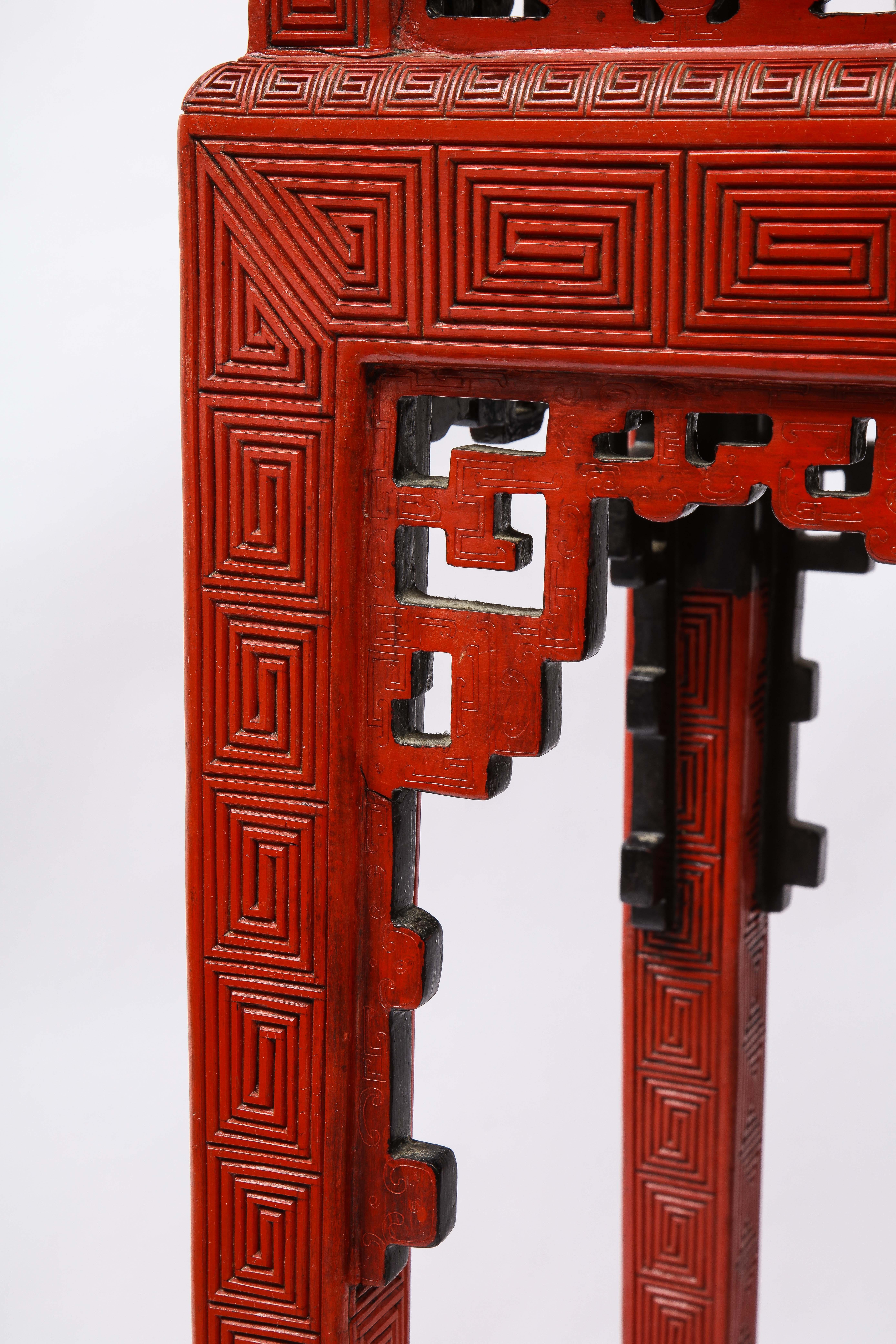 A Large Pair of 19th C. Chinese Red Cinnabar Lacquer 5-Claw Dragon Pedestals 3