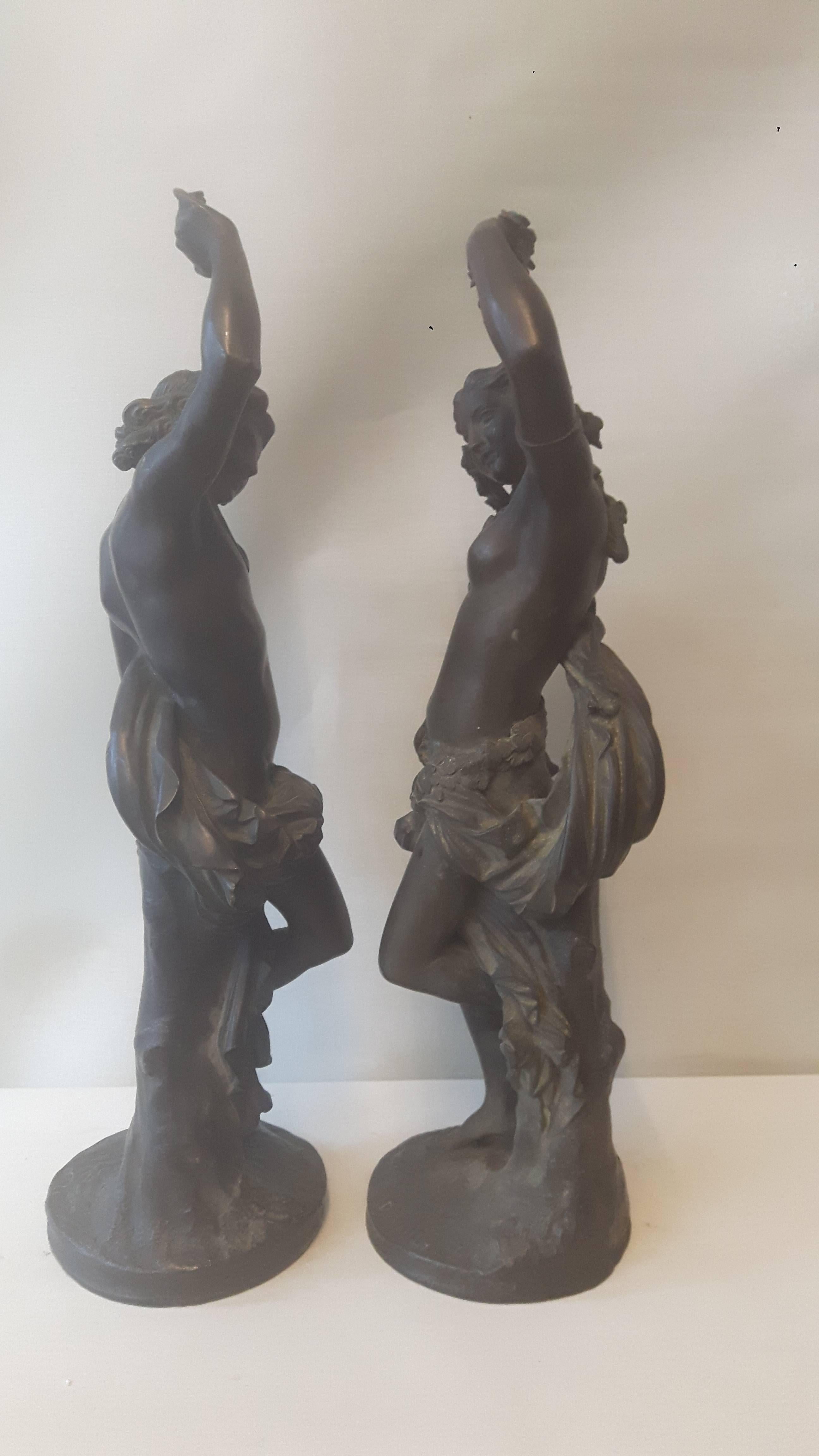 Cast Large Pair of 19th Century Bronze Figures For Sale