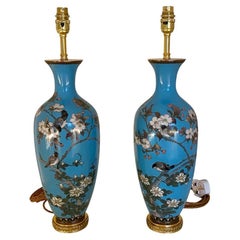 Large Pair of 19th Century Cloisonne Vases Now Mounted as Lamps
