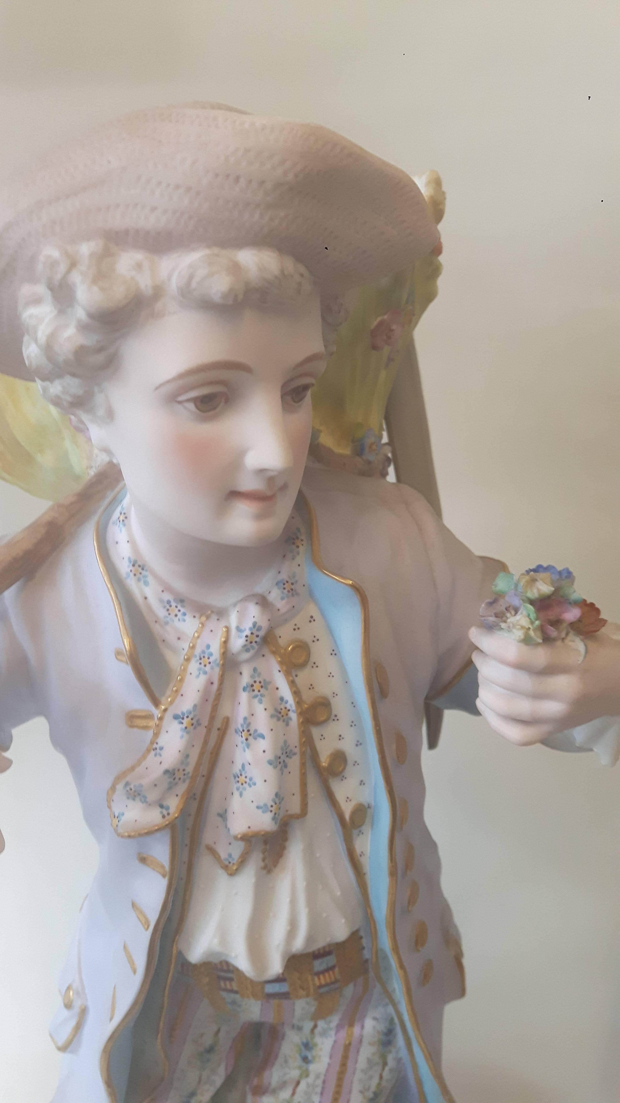 Français Grande paire de figurines biscuits françaises du 19ème siècle en vente