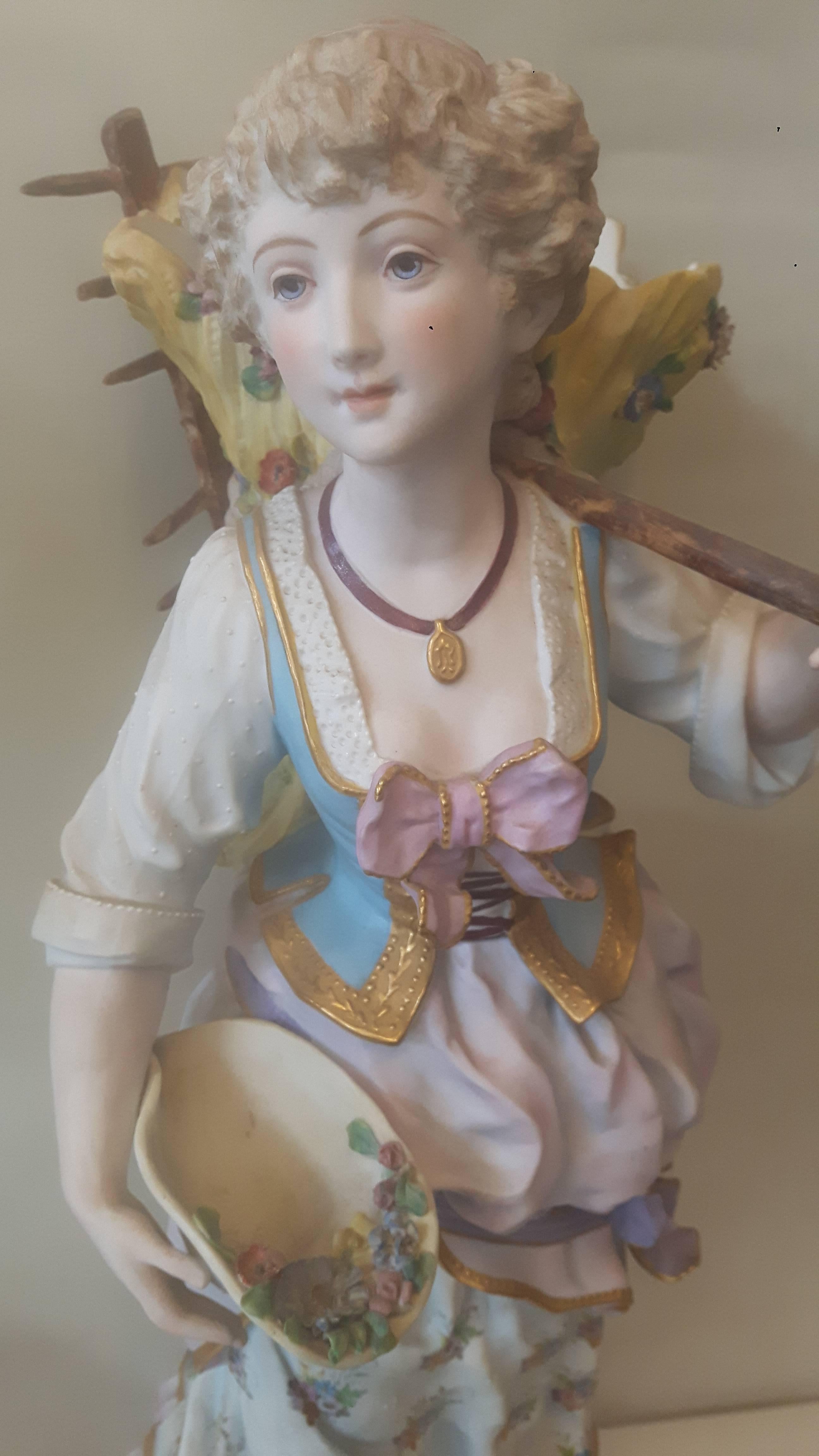 Grande paire de figurines biscuits françaises du 19ème siècle Excellent état - En vente à London, GB