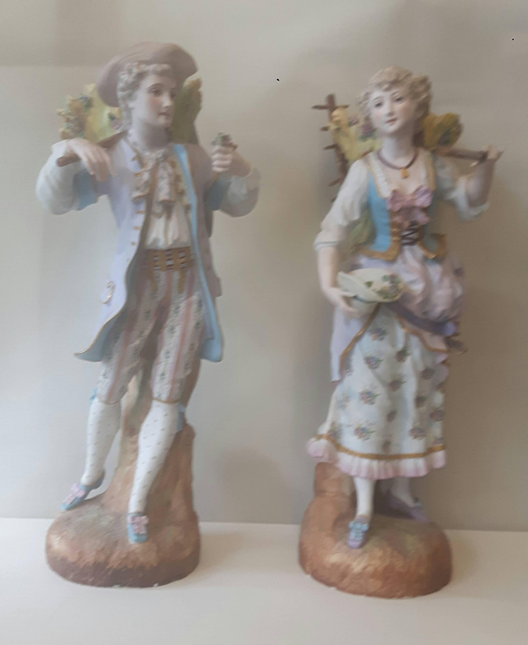 XIXe siècle Grande paire de figurines biscuits françaises du 19ème siècle en vente