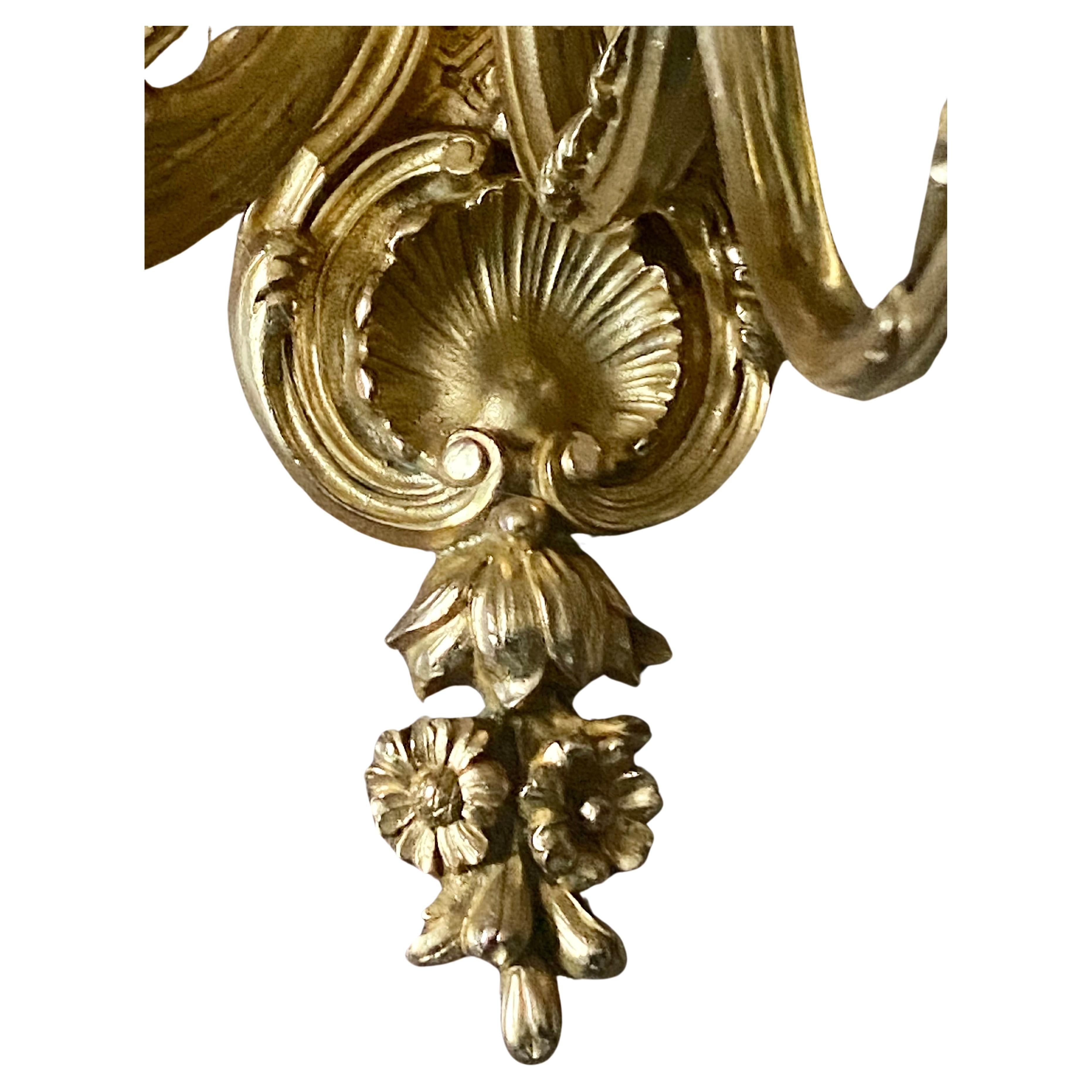 A Large Pair of 19th Century French Gilt Bronze Dore Cherub Wall Sconces For Sale 3