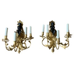 Antique A Large Pair of 19th Century French Gilt Bronze Dore Cherub Wall Sconces