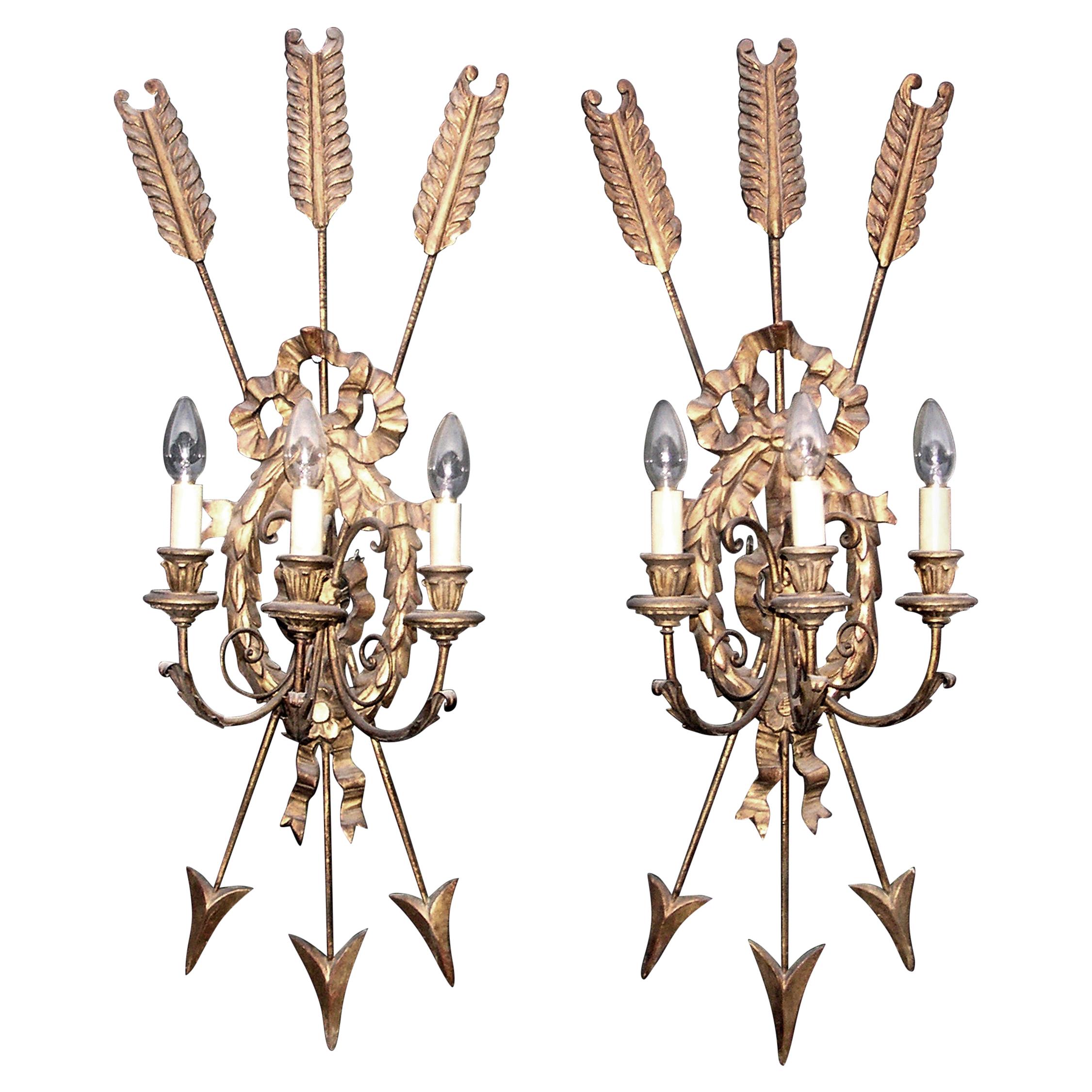 Large Pair of 19th Century Giltwood Wall Lights For Sale
