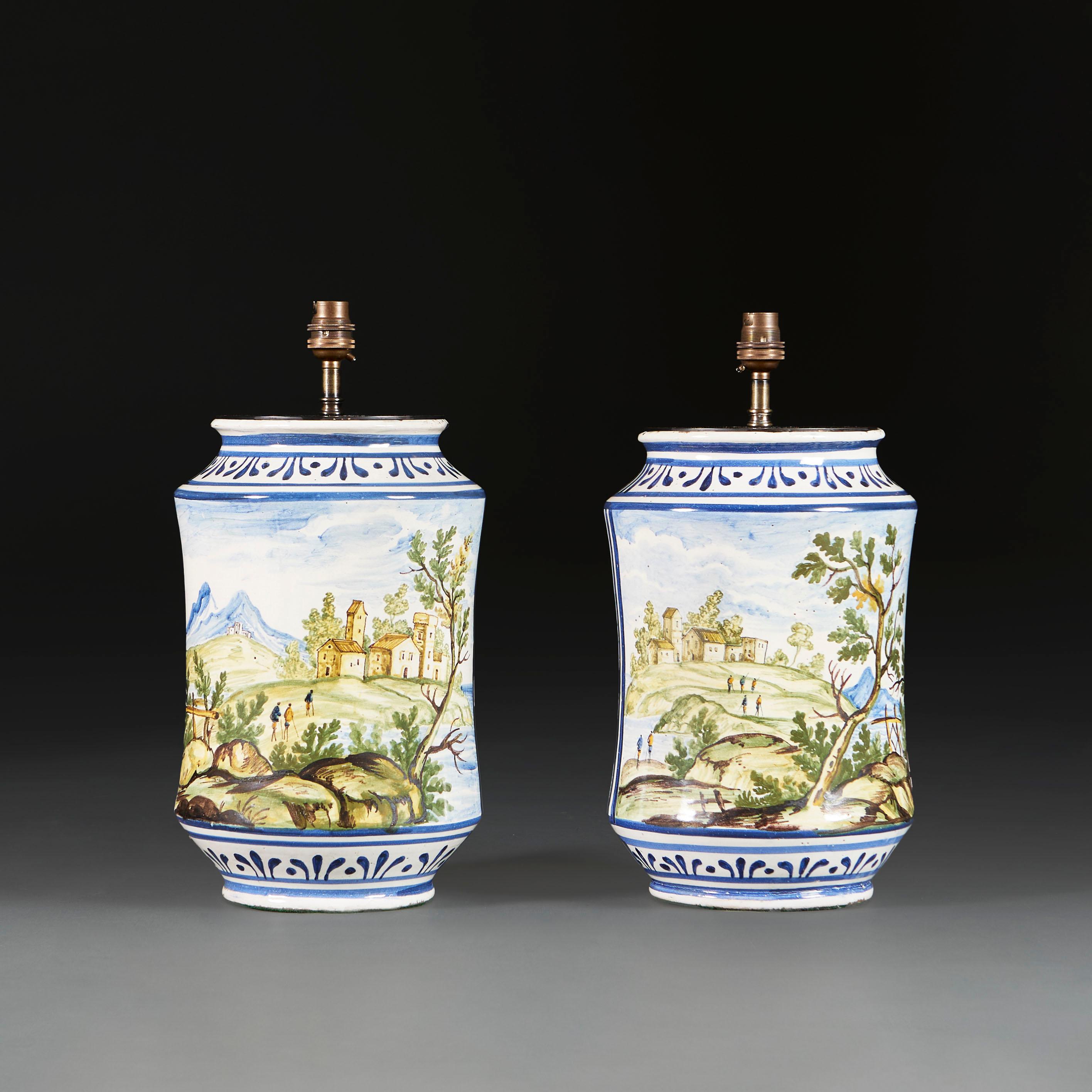 A Large Pair of 19th Century Italian Abarello Vases as Lamps In Good Condition In London, GB