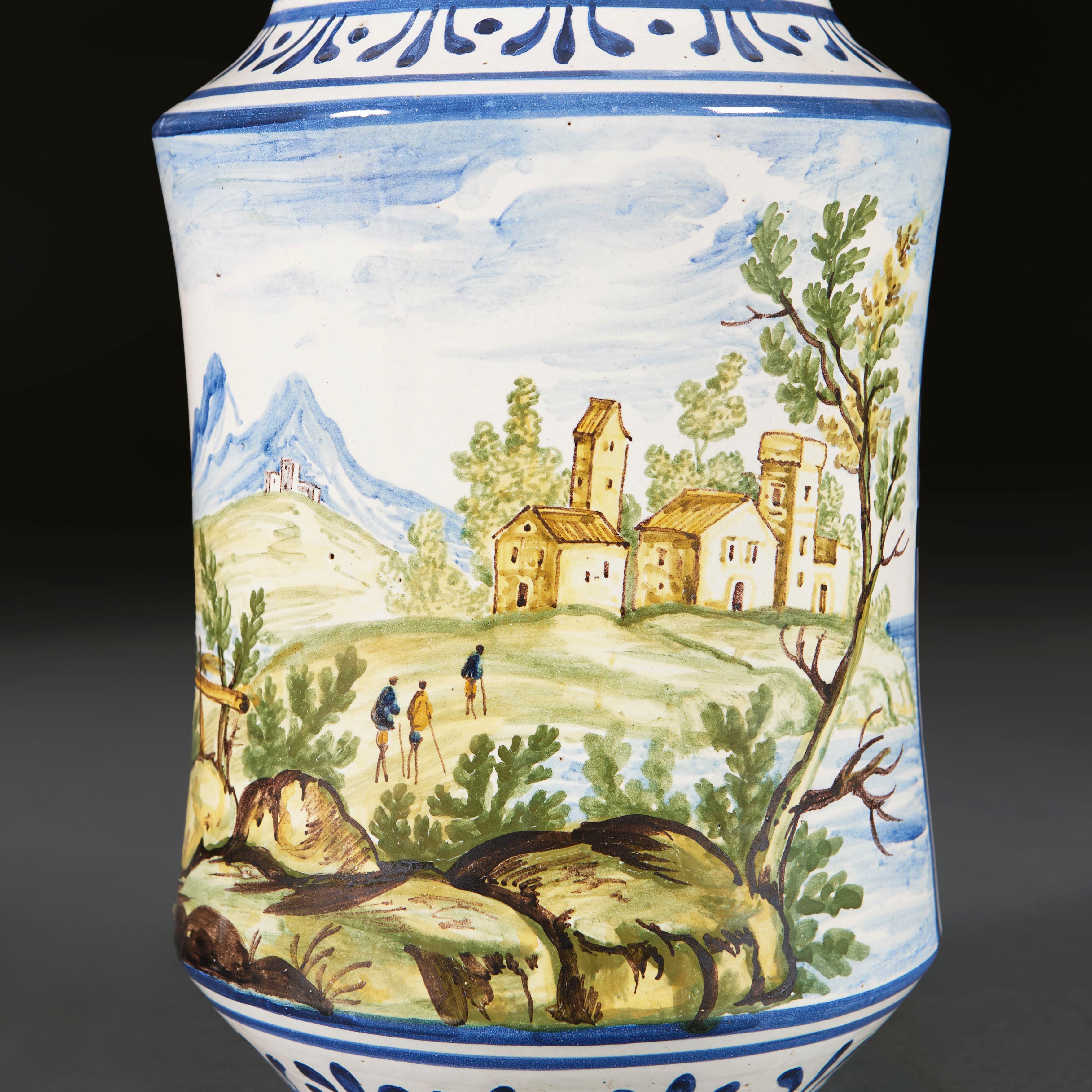 Ceramic A Large Pair of 19th Century Italian Abarello Vases as Lamps