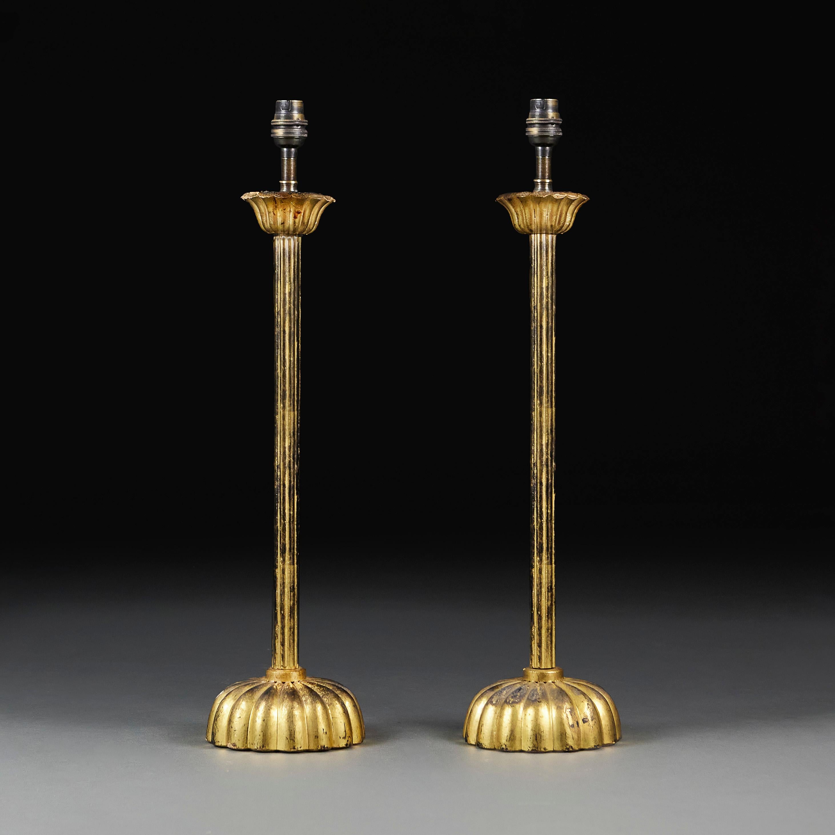 Wood A Large Pair Of 19th Century Japanese Candlestick Lamps For Sale