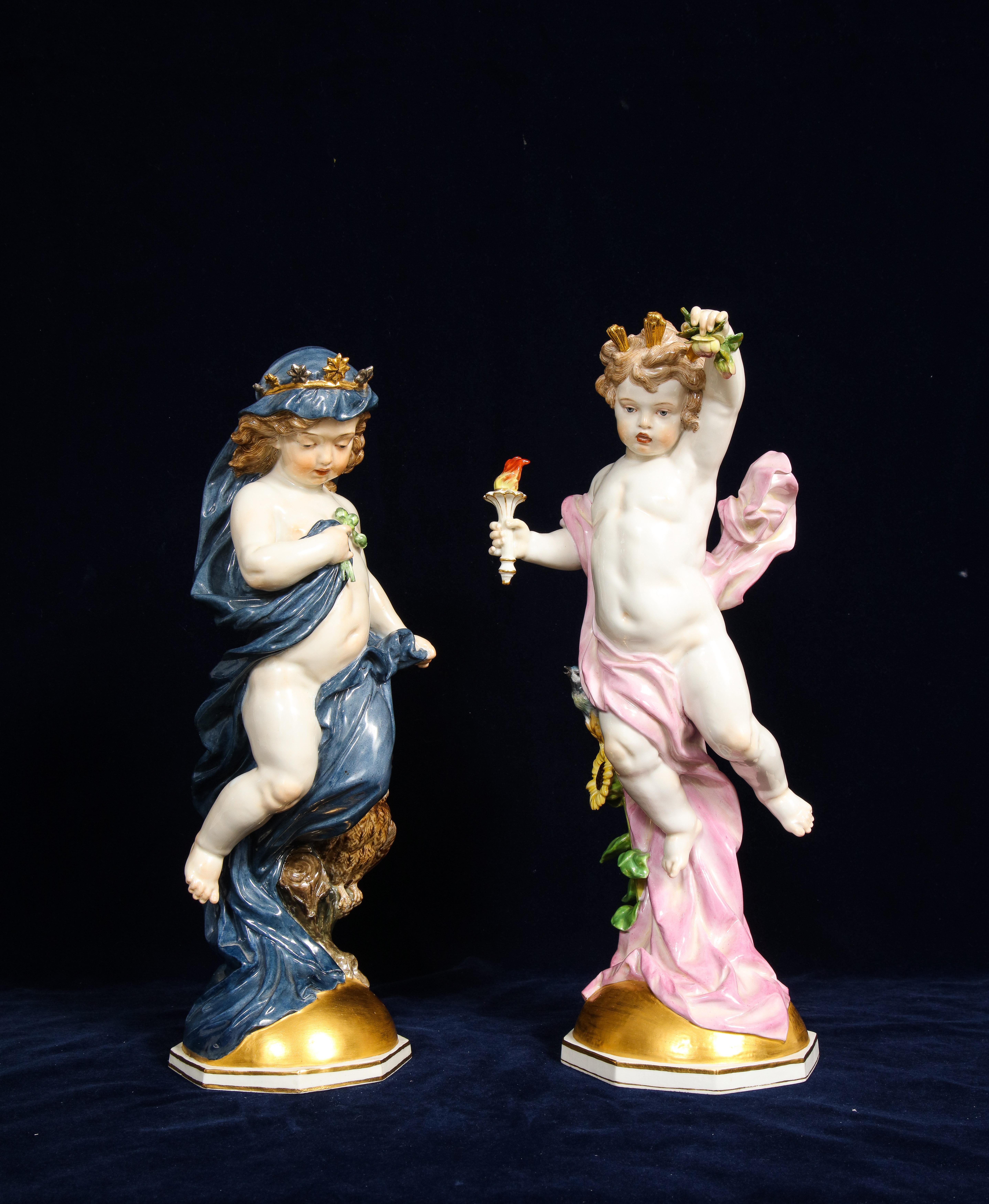 Rococo Grande paire de figurines de Putti en porcelaine de Meissen du 19e siècle 