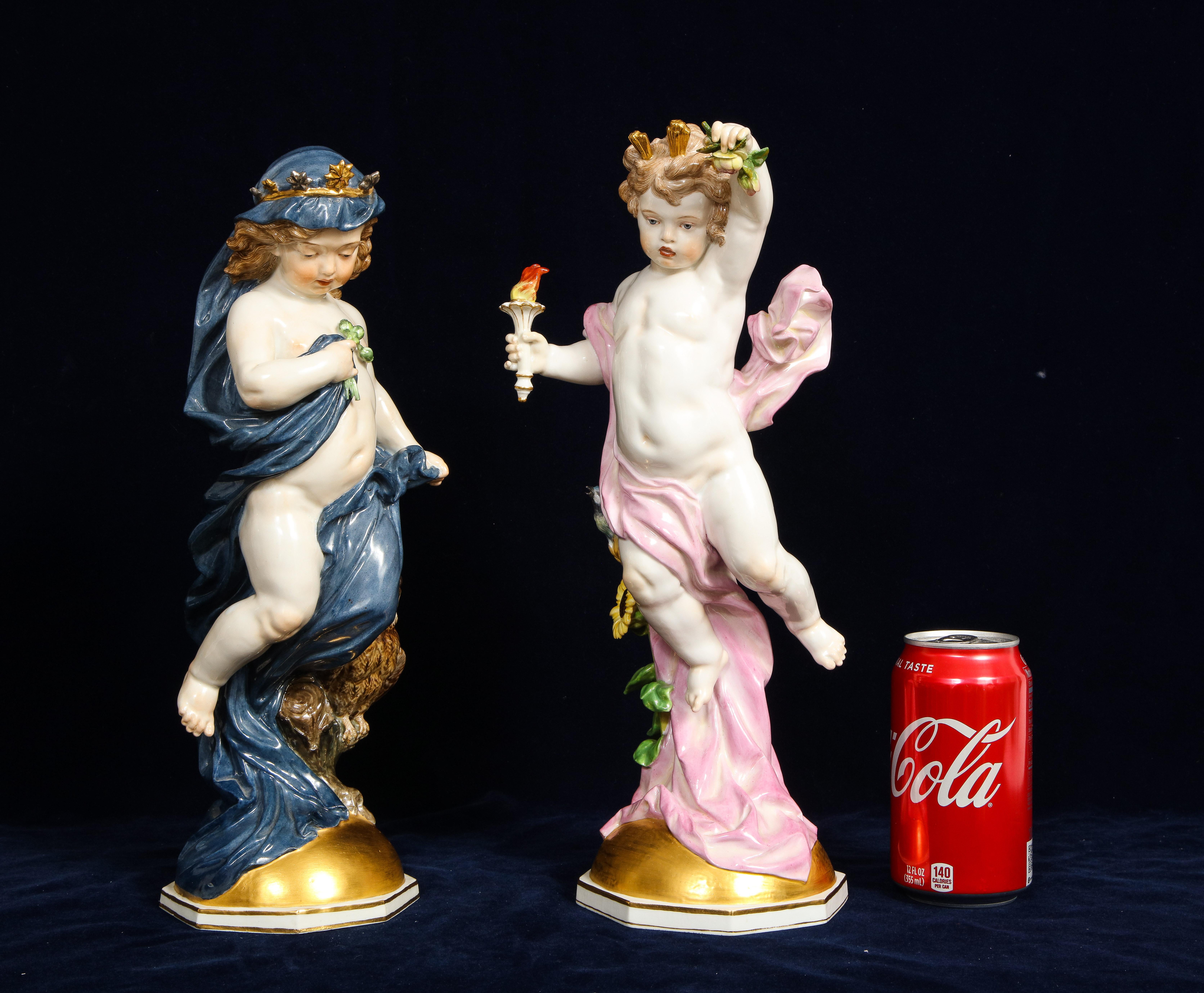 Allemand Grande paire de figurines de Putti en porcelaine de Meissen du 19e siècle 