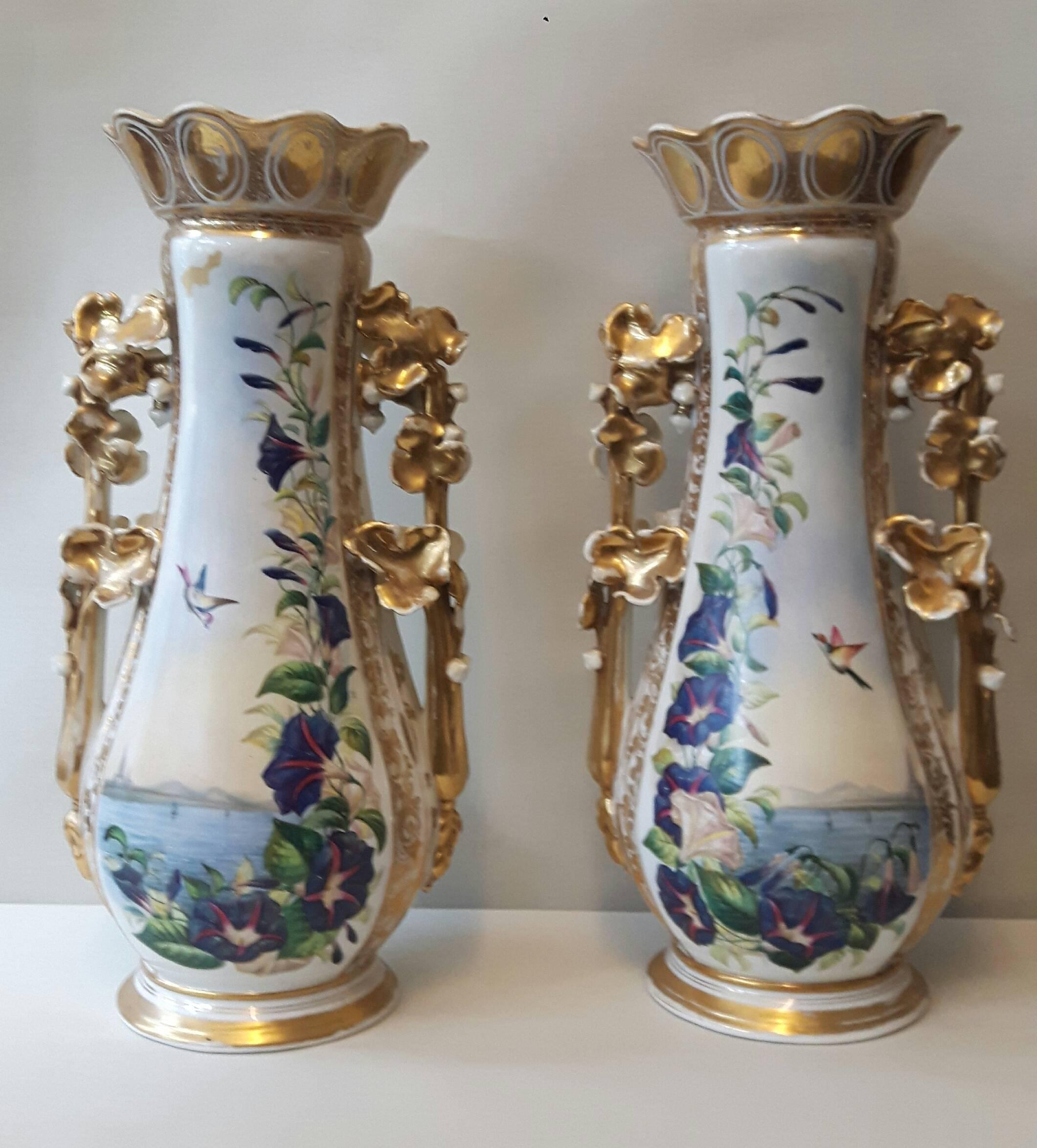 Glazed Large Pair of 19th Century Paris Vases For Sale