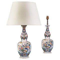 Large Pair of 19th Century Polychrome Delft Ceramic Table Lamps
