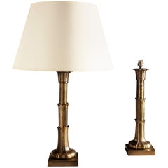 A Large Pair of 19th Century William IV Style Brass Column Table Lamps 