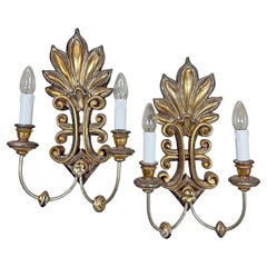 A Large Pair of 20th Century Italian Gilt Wooden Wall Lights