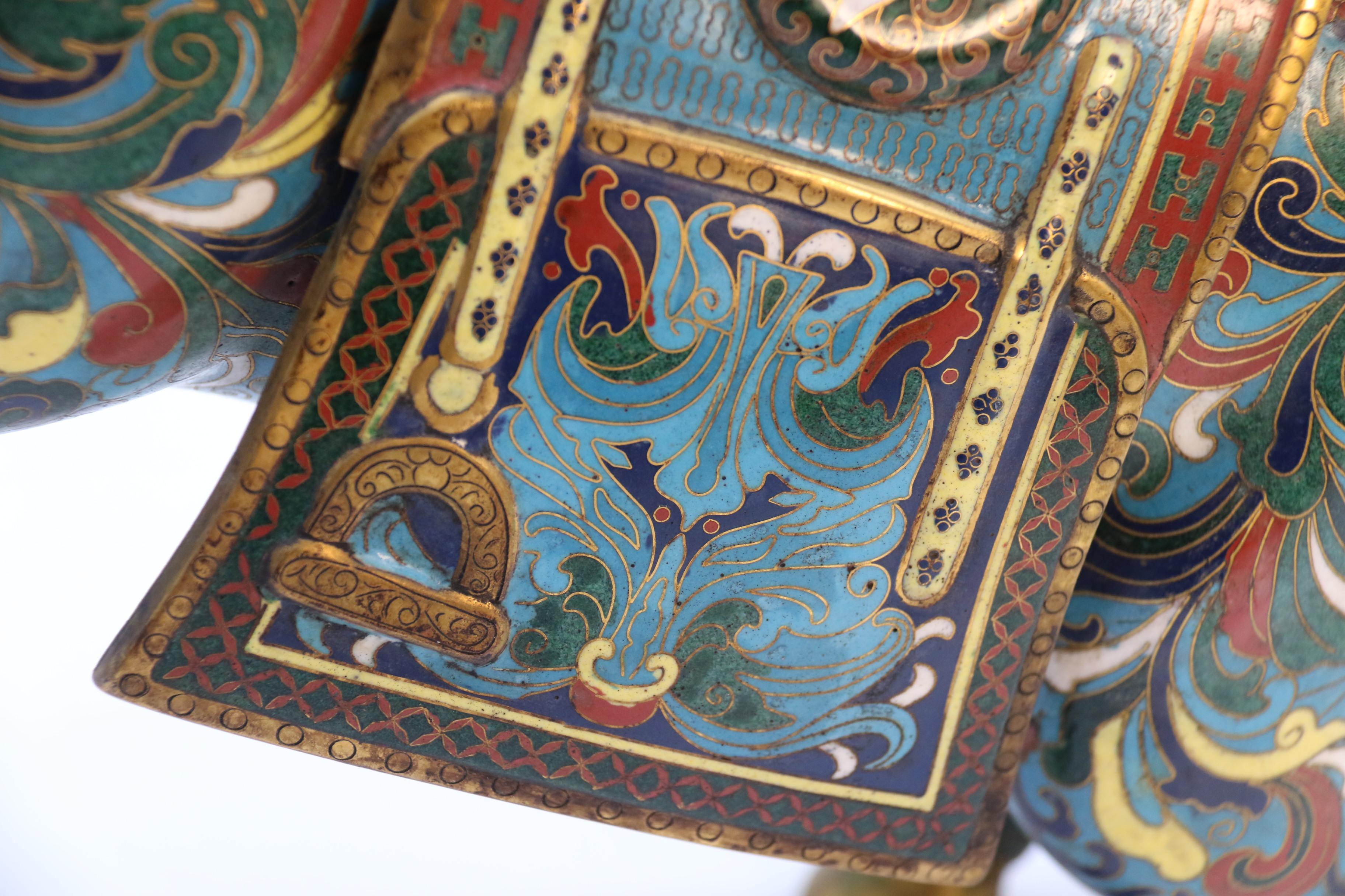 A large pair of antique Chinese archaic style cloisonne horses circa 1910 3
