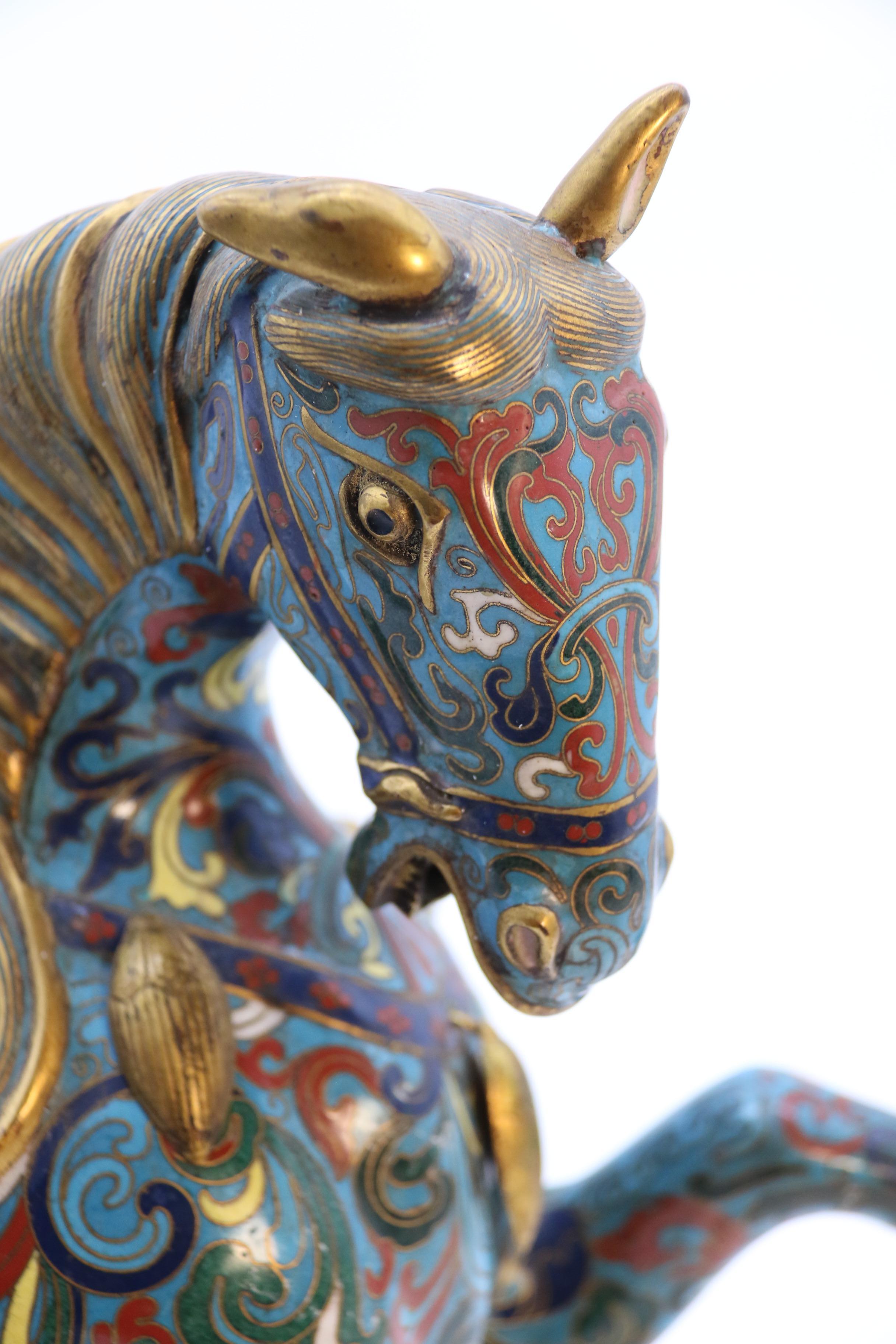 A large pair of antique Chinese archaic style cloisonne horses circa 1910 6