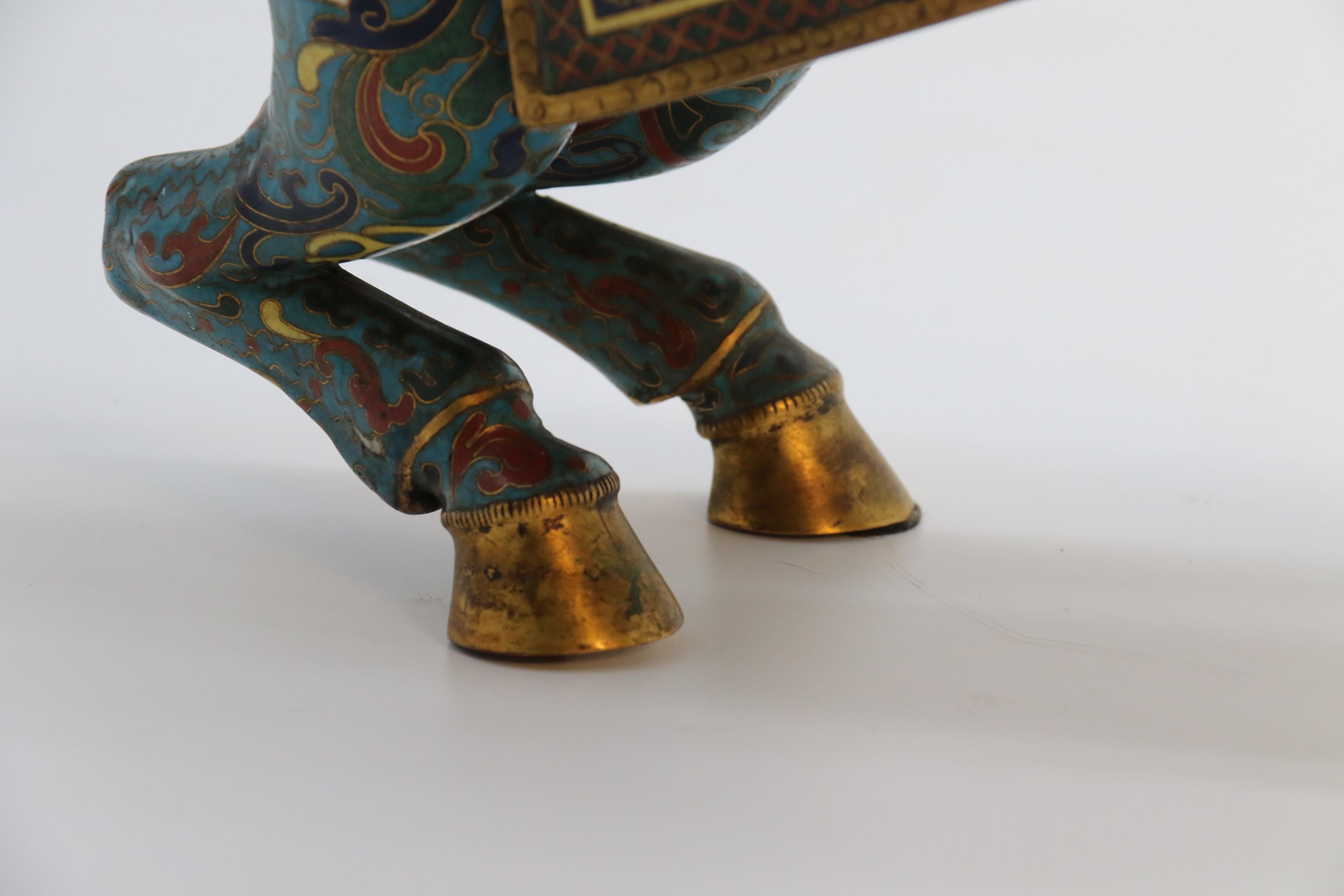 A large pair of antique Chinese archaic style cloisonne horses circa 1910 7