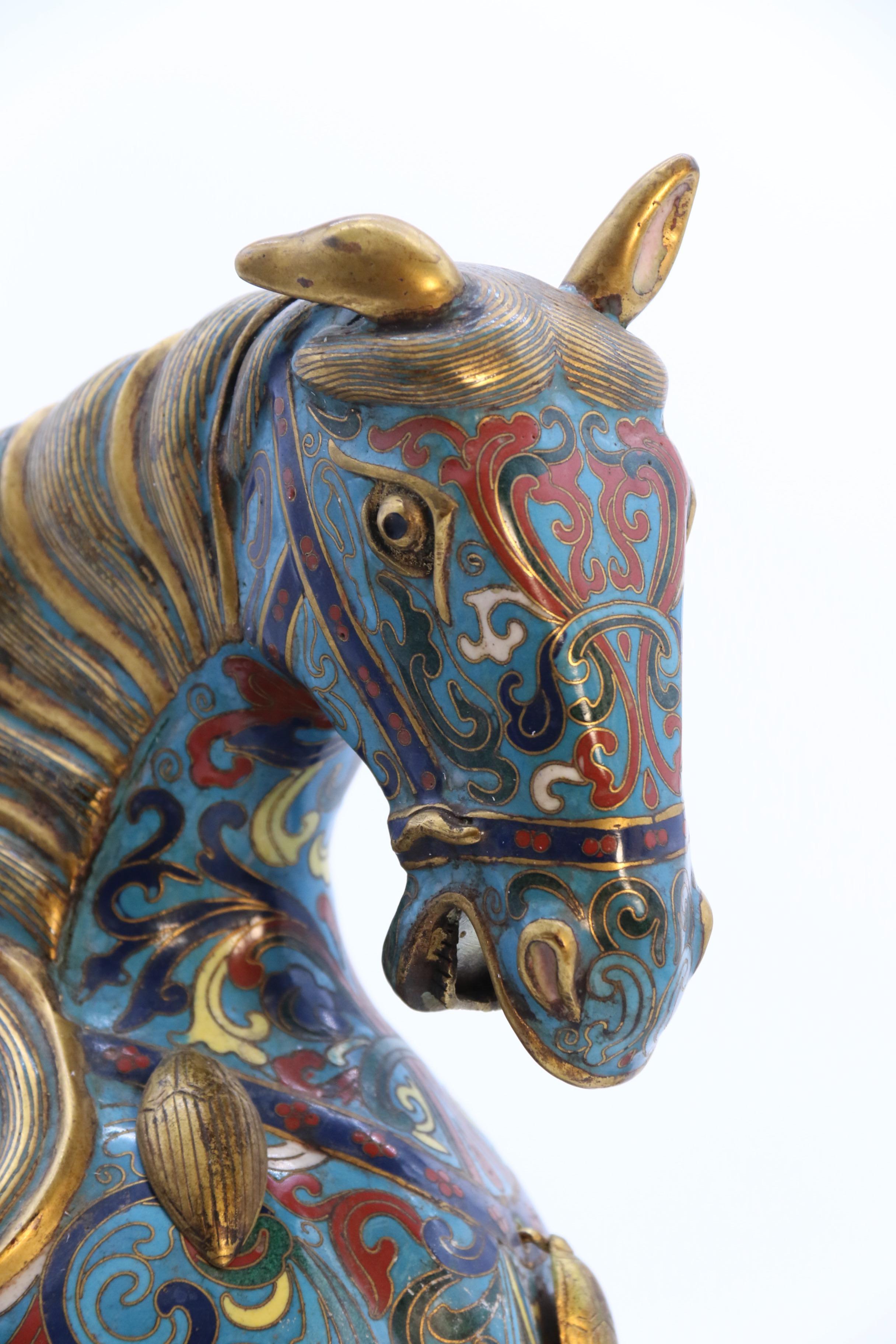 A large pair of antique Chinese archaic style cloisonne horses circa 1910 9