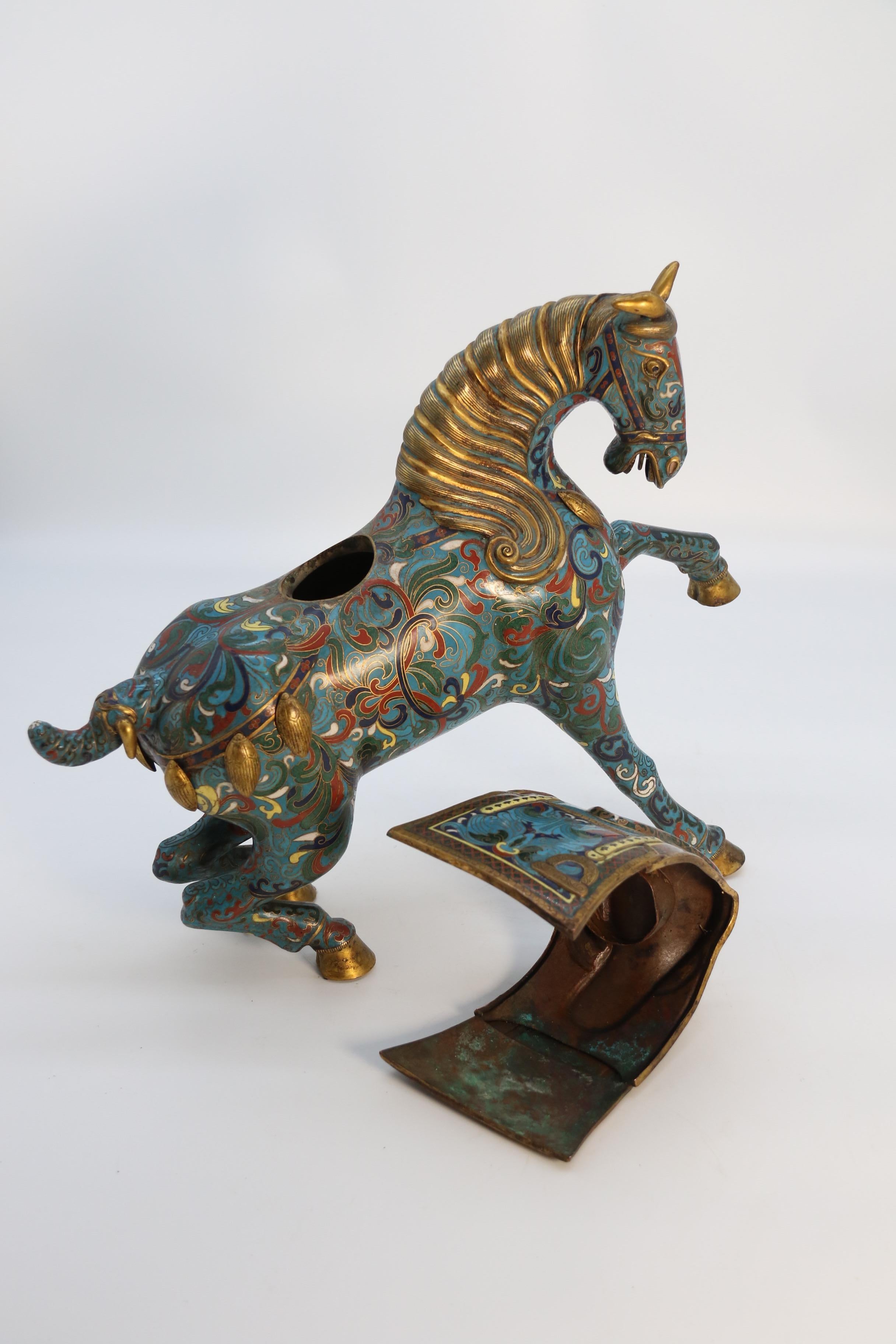 A large pair of antique Chinese archaic style cloisonne horses circa 1910 13