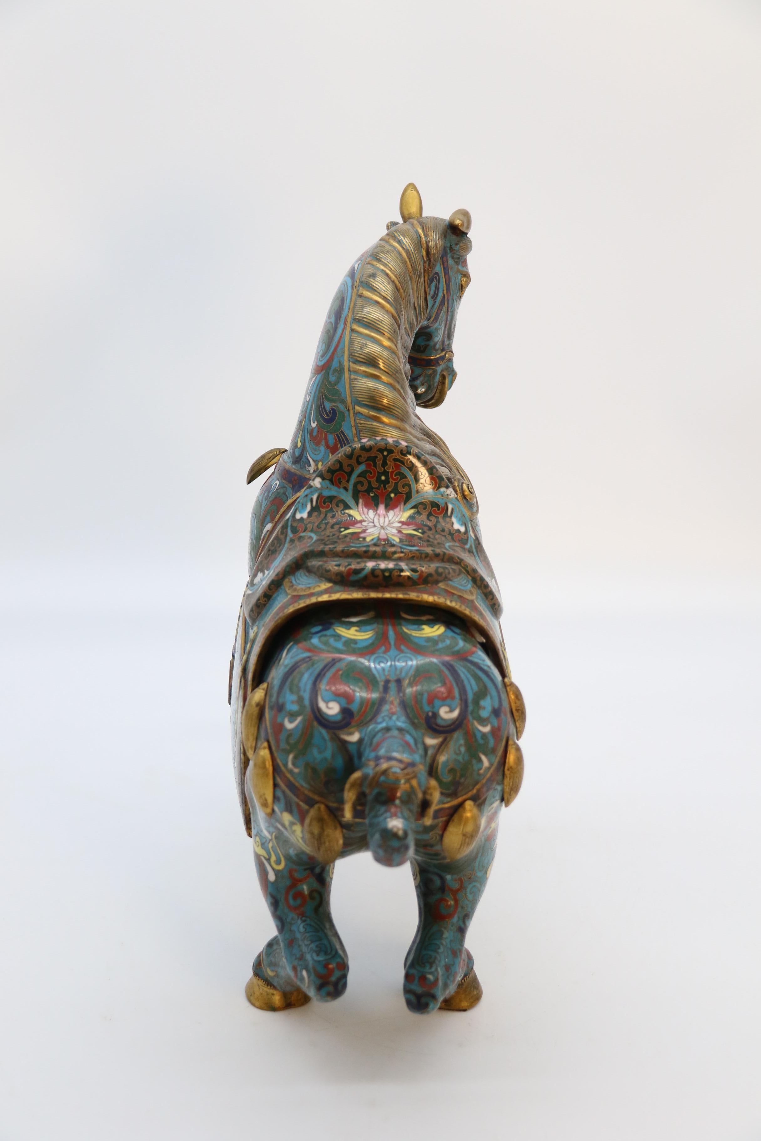 Chinese Export A large pair of antique Chinese archaic style cloisonne horses circa 1910