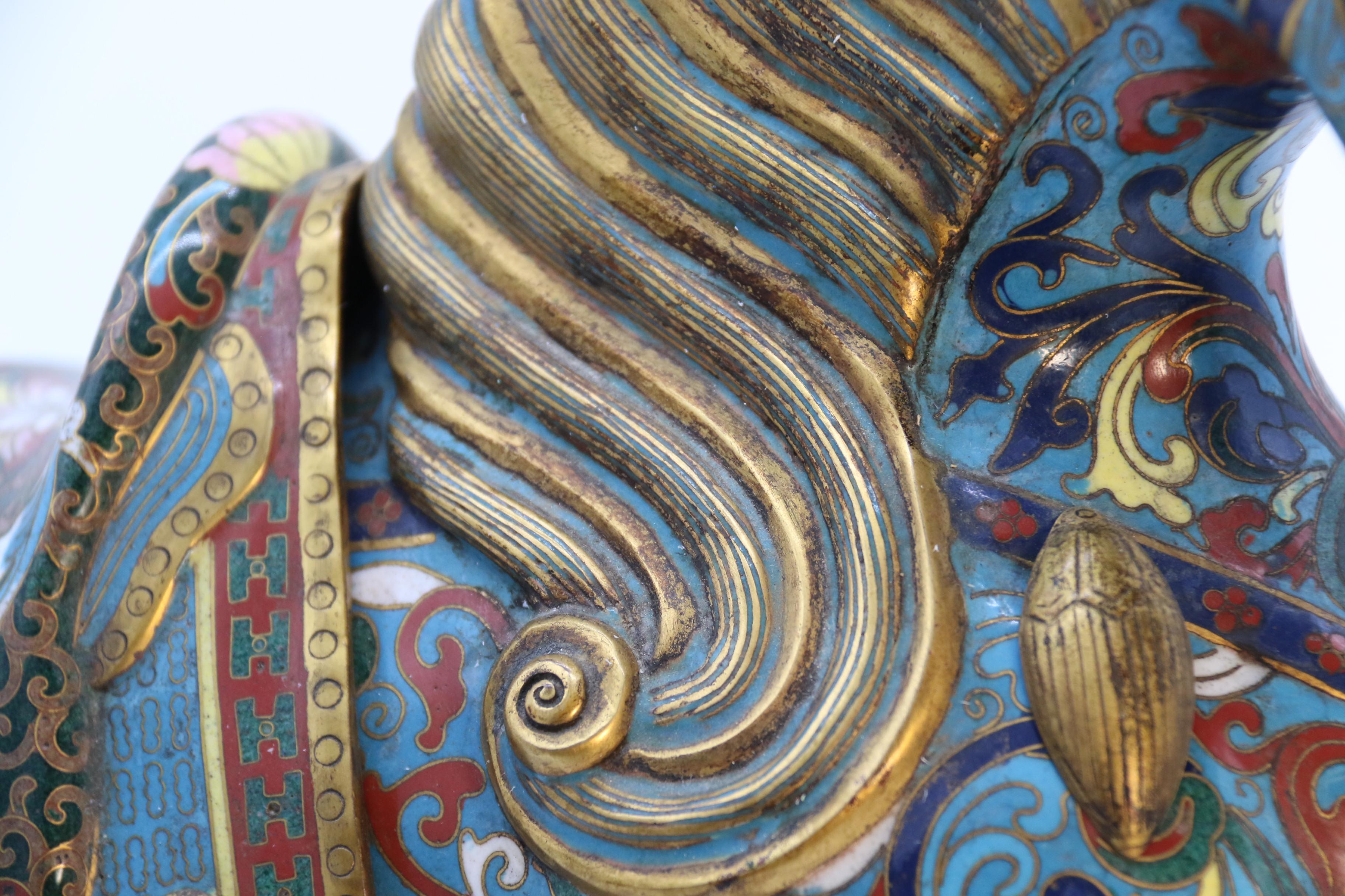 A large pair of antique Chinese archaic style cloisonne horses circa 1910 1