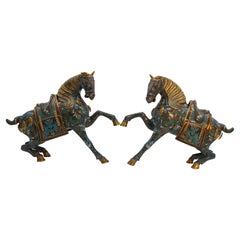 A large pair of antique Chinese archaic style cloisonne horses circa 1910