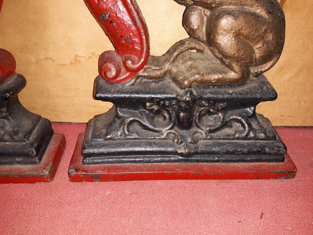 Cast Stone Large Pair of Antique English Cast Iron Passant Lion Door Stops 
