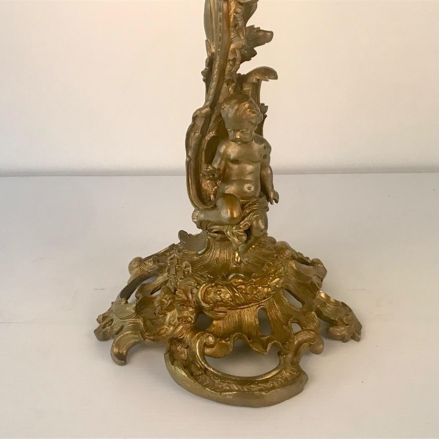 Large Pair of Antique Gilt Bronze French Louis XV Style Candelabra For Sale 6