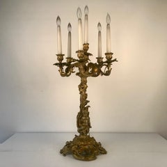 Large Pair of Antique Gilt Bronze French Louis XV Style Candelabra