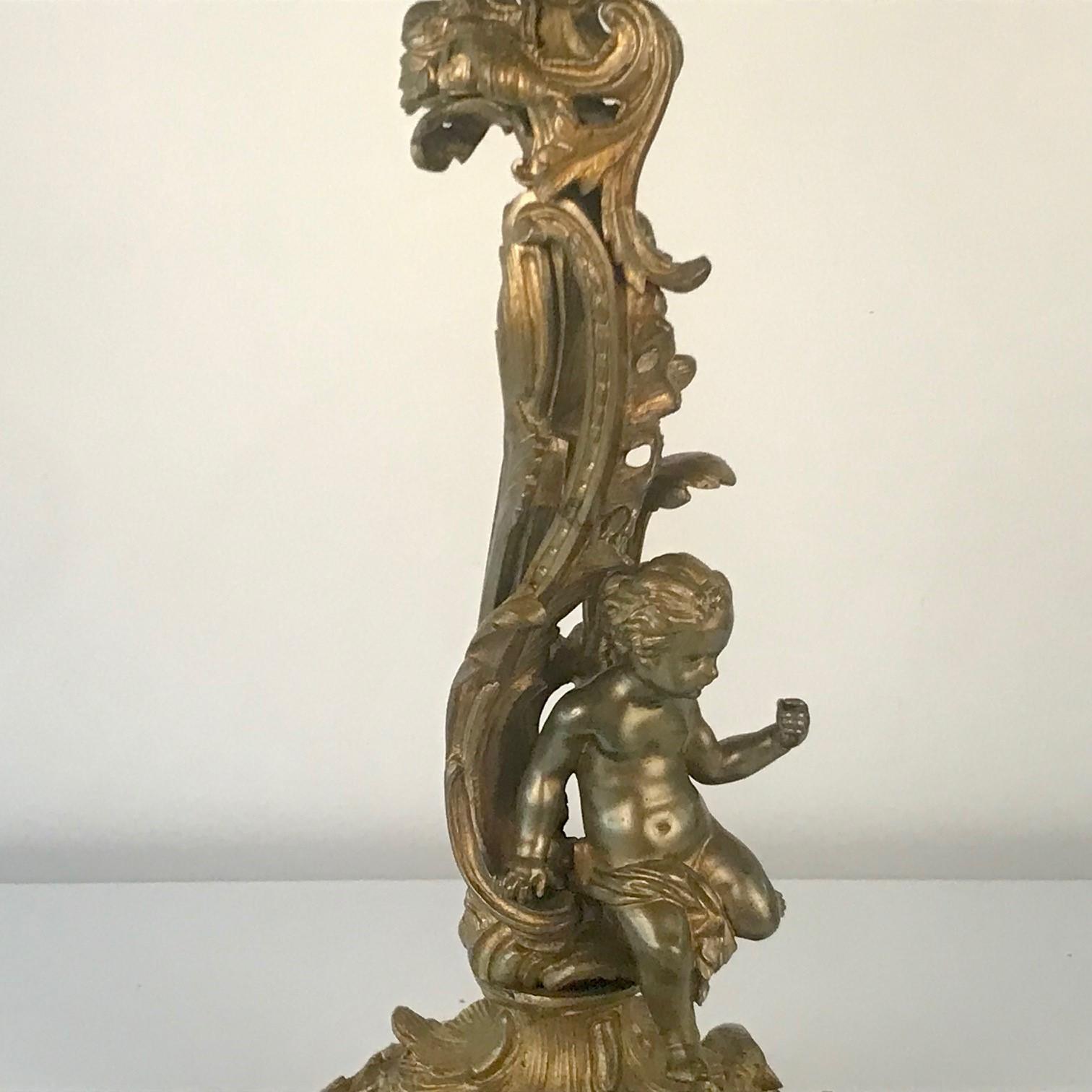 Large Pair of Antique Gilt Bronze French Louis XV Style Candelabra In Good Condition For Sale In Montreal, QC