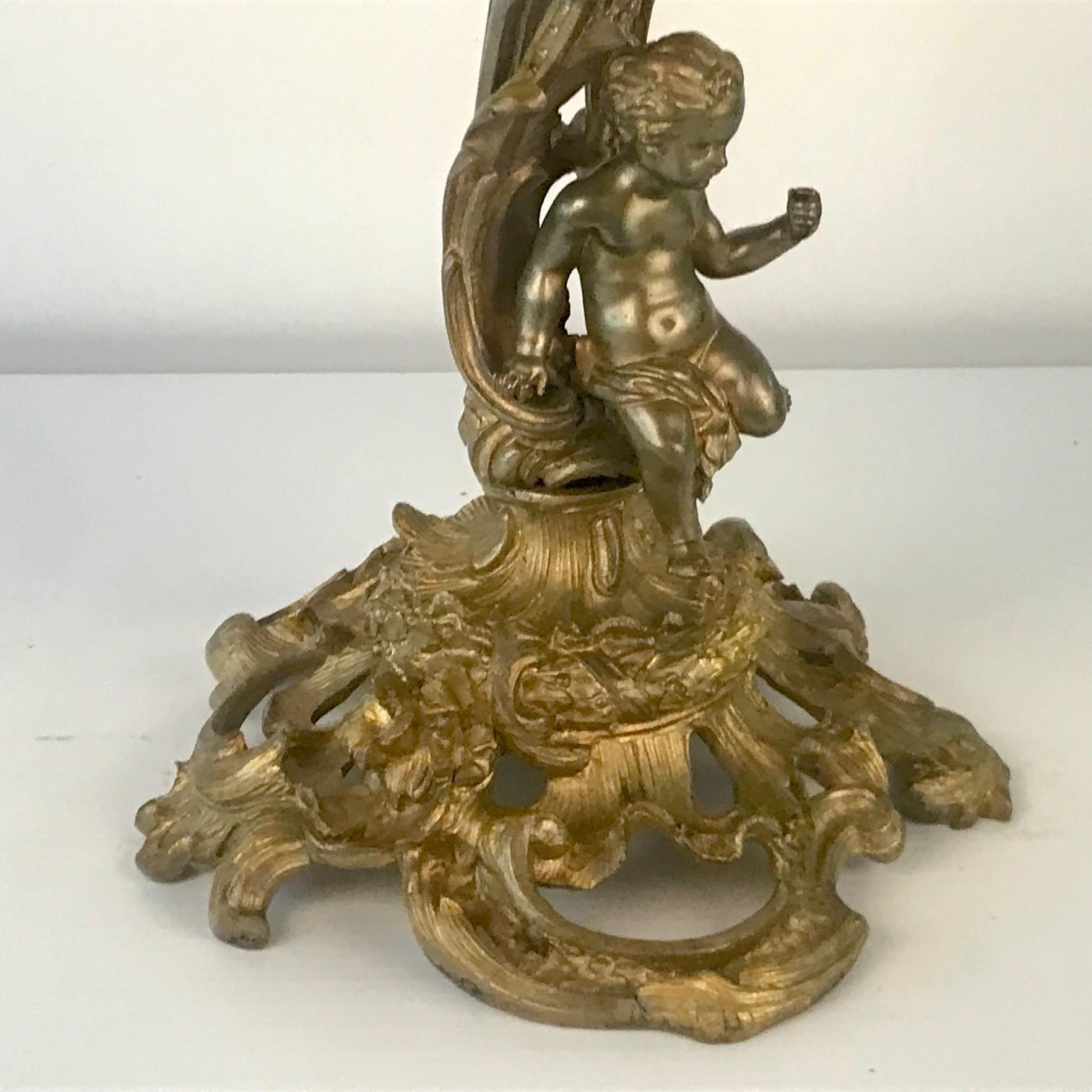 19th Century Large Pair of Antique Gilt Bronze French Louis XV Style Candelabra For Sale