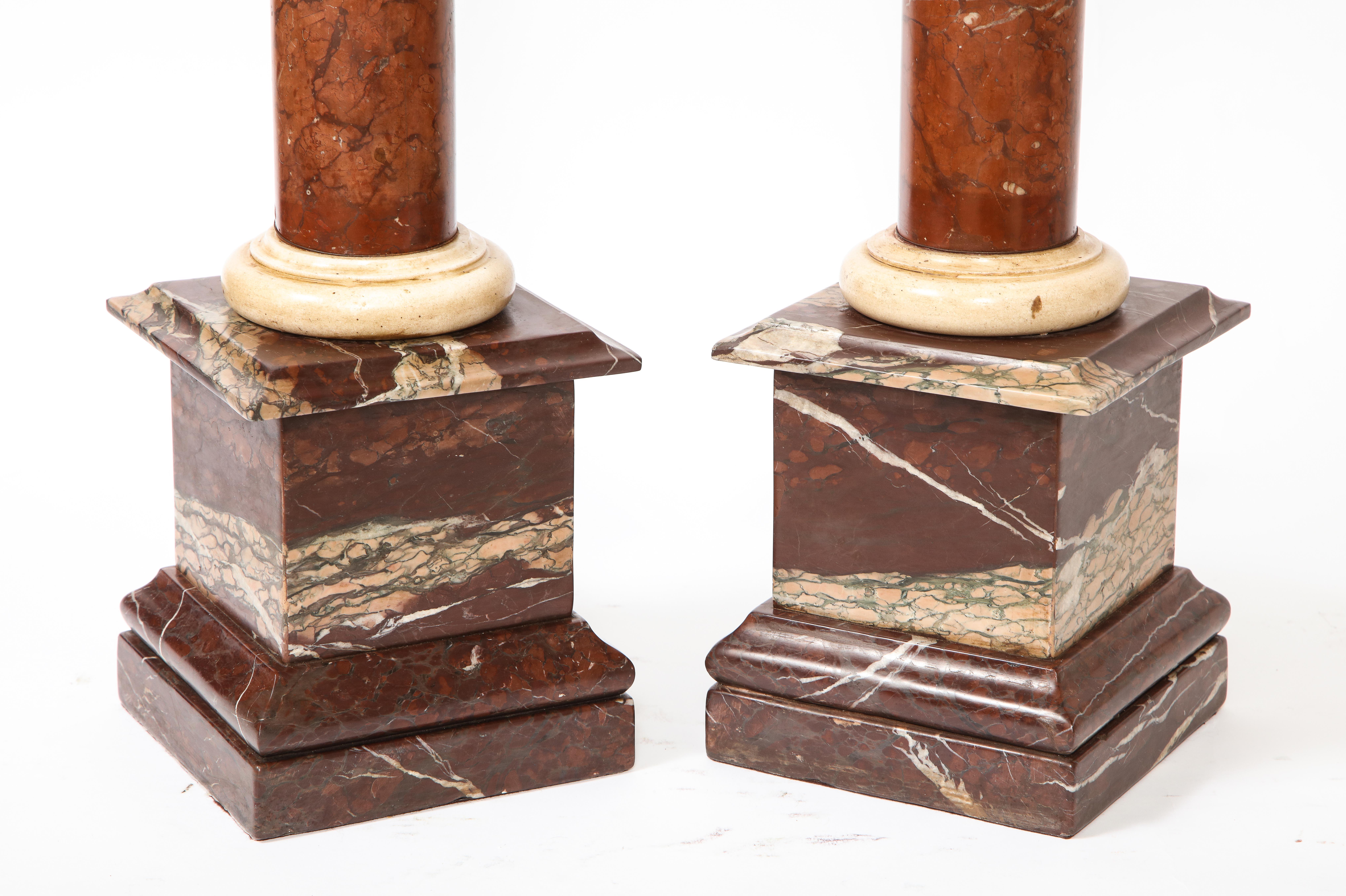 Large Pair of Antique Grand Tour Period Multi-Marble Columns Mounted as Lamps For Sale 3