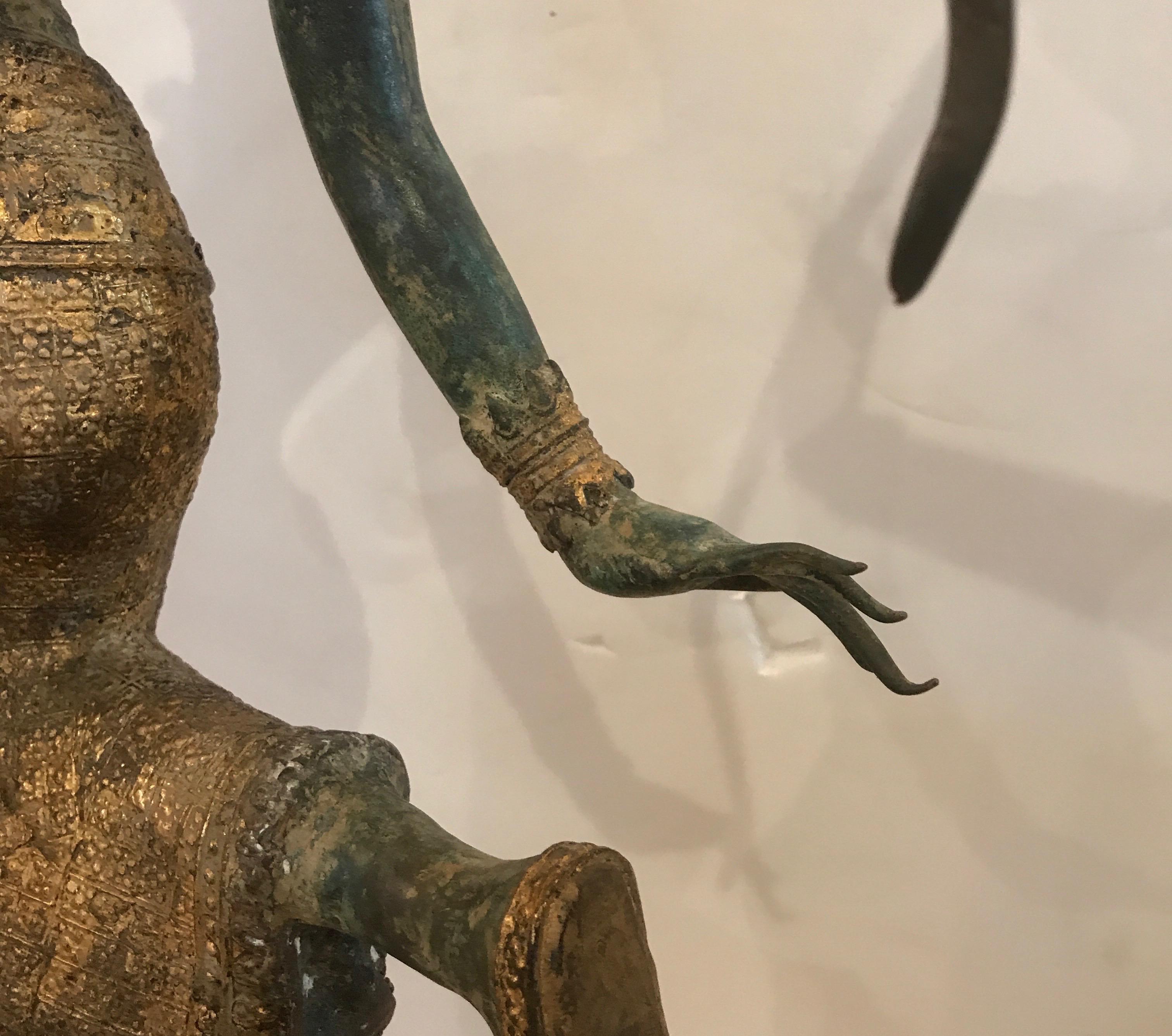 Large Pair of Antique Thai Bronze Sculptures of an Archer and a Dancer 6