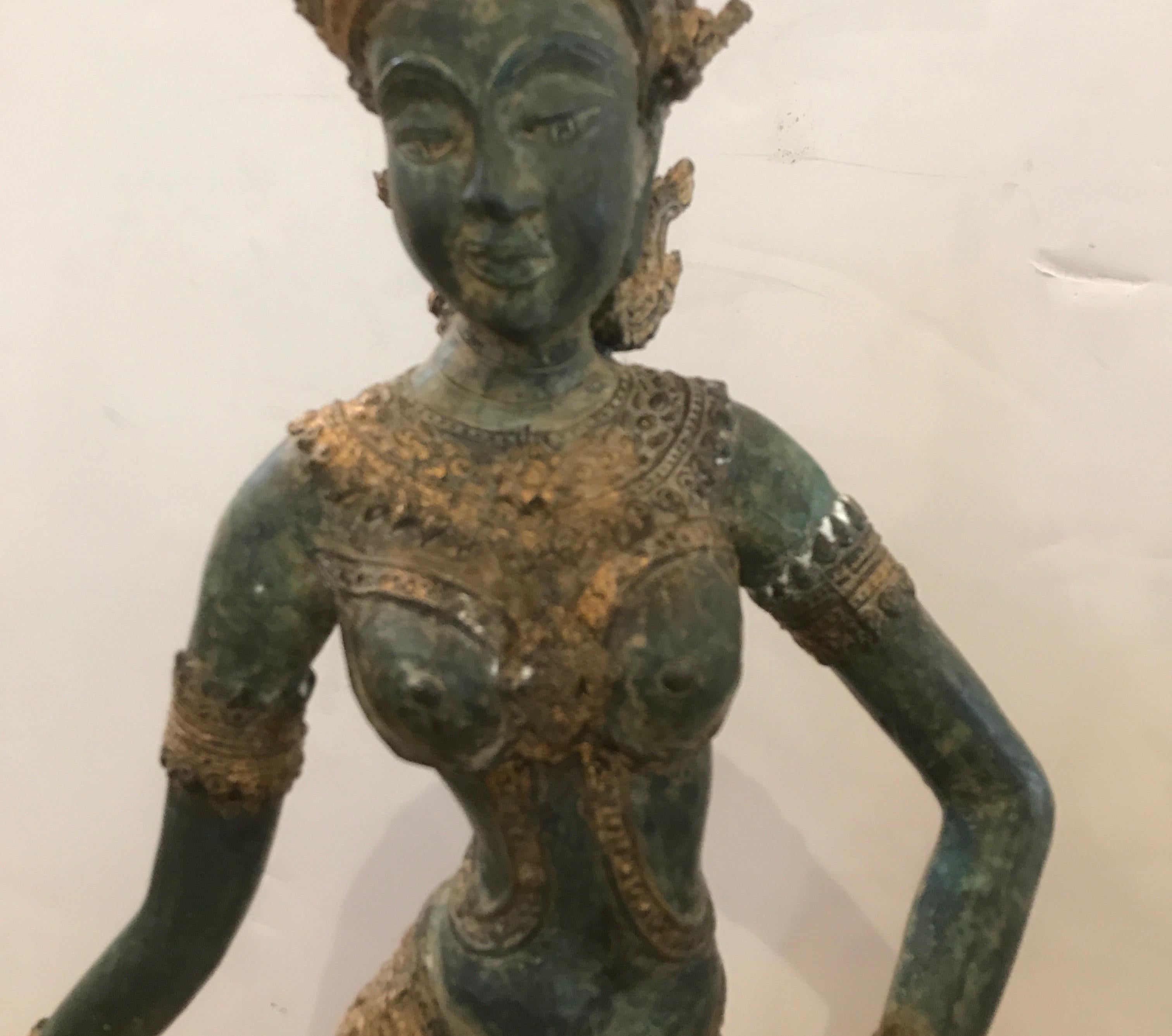 Large Pair of Antique Thai Bronze Sculptures of an Archer and a Dancer 4