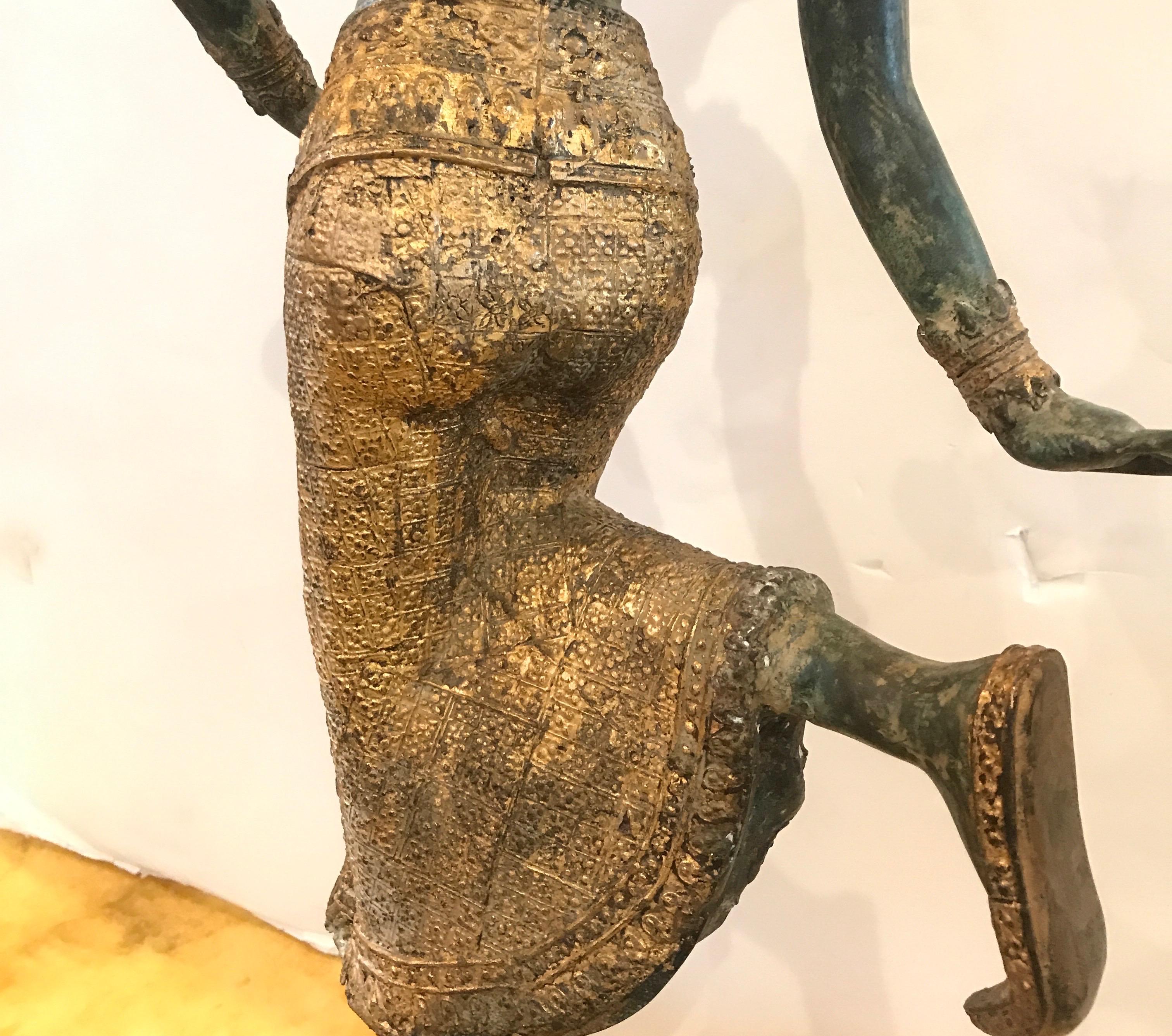 Large Pair of Antique Thai Bronze Sculptures of an Archer and a Dancer 5