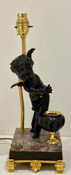 Large Pair of Antique Two Tone Bronze Dancing Cherub Table Lamps