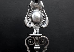 Large Pair of Arts & Crafts Andirons with Brass Sunflower Finials