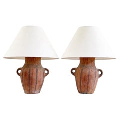 A large pair of Berber terracotta vases now as lamps