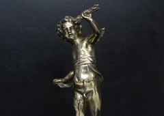 Large Pair of Brass Firedogs with Cherubs