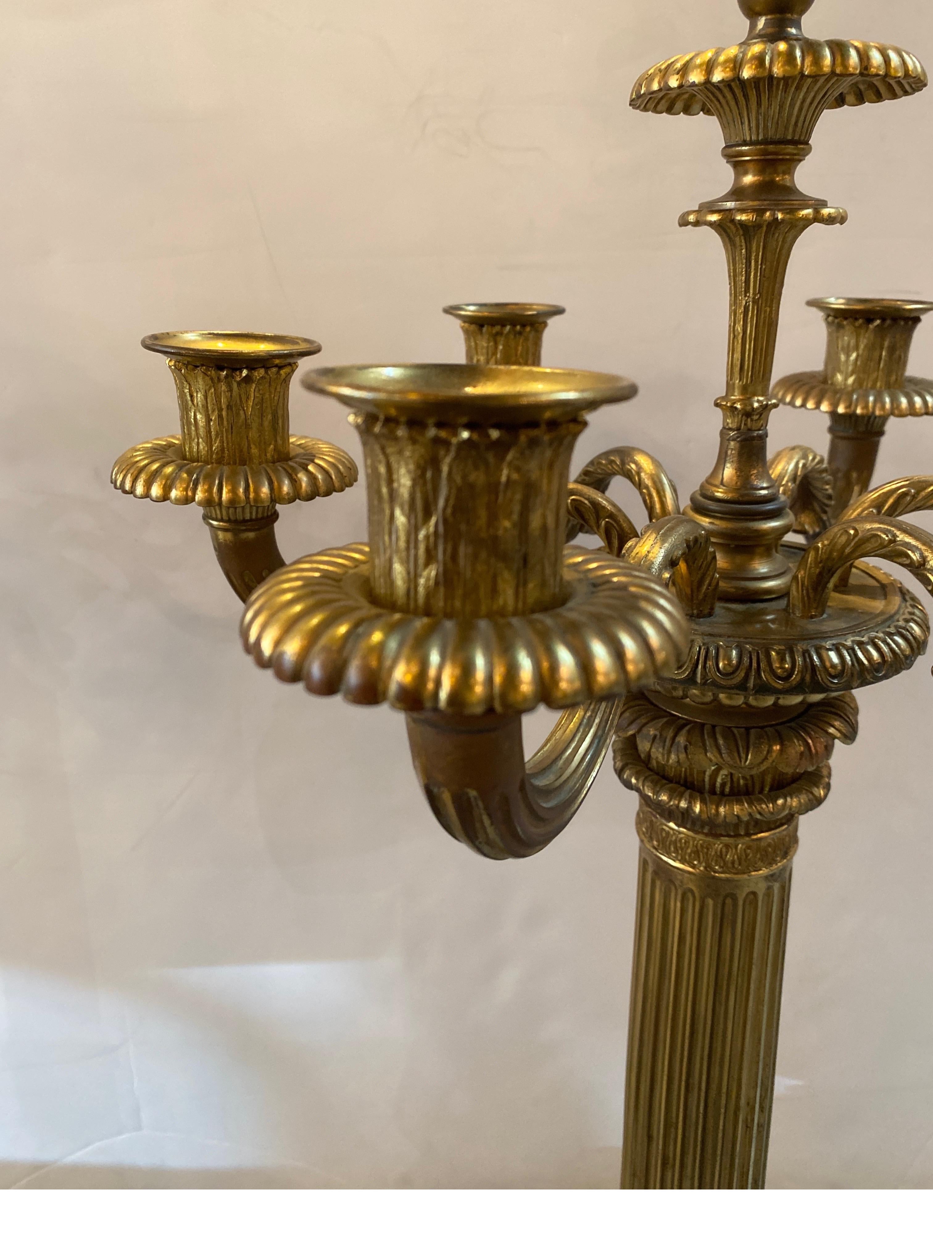 Large Pair of Bronze Candelabra Now as Lamps 19th Century 5
