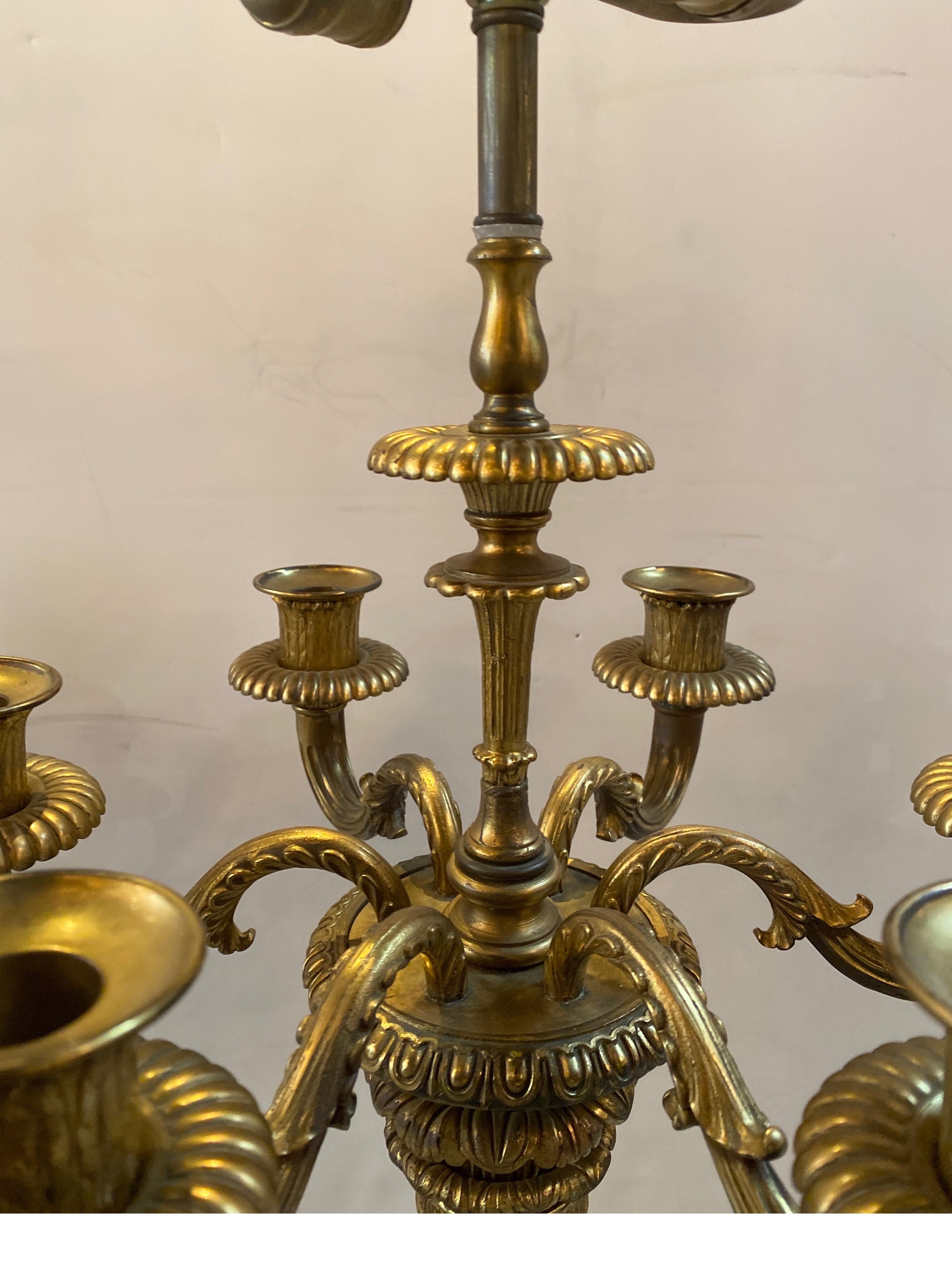 Large Pair of Bronze Candelabra Now as Lamps 19th Century 6