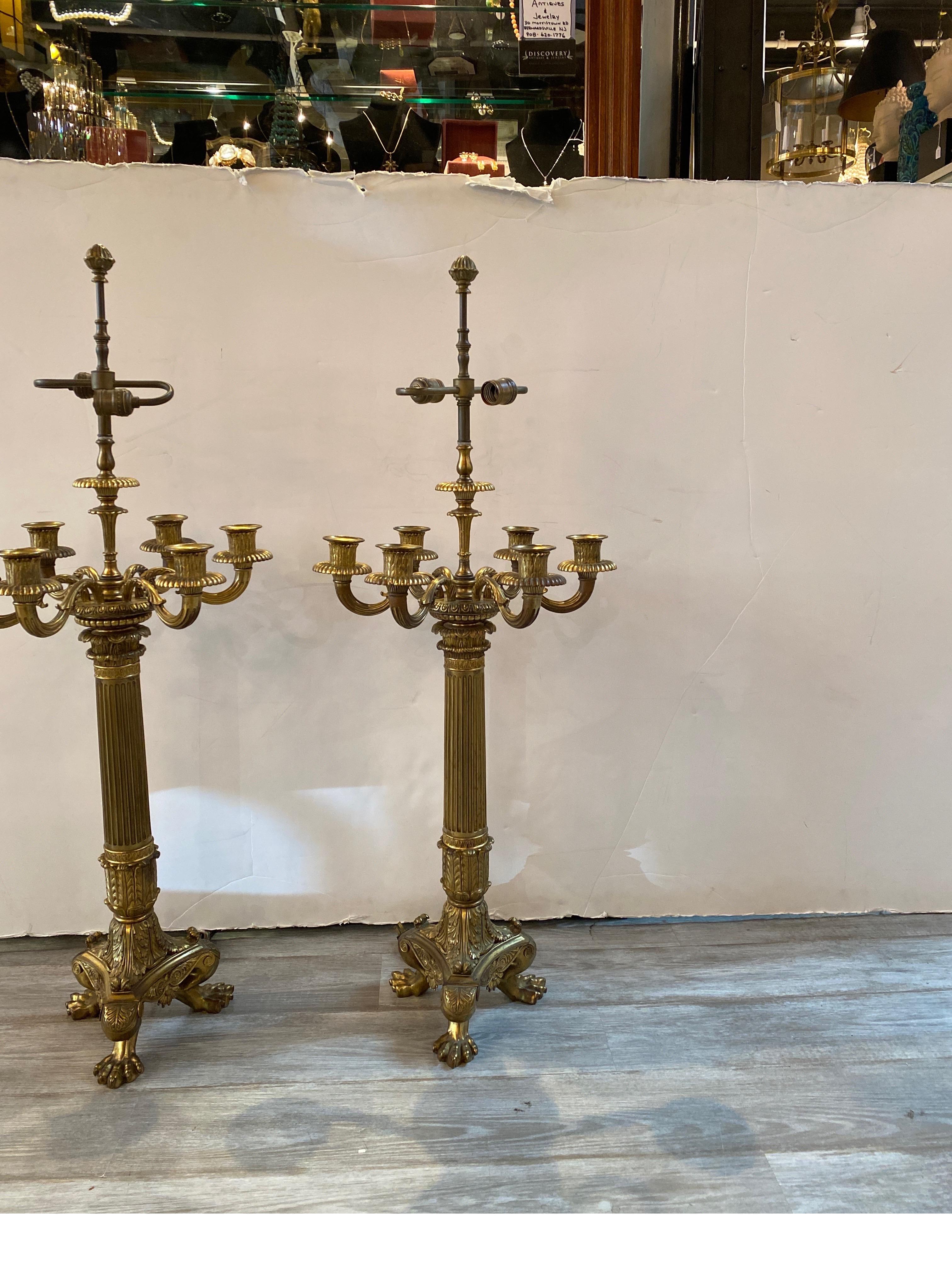 Large Pair of Bronze Candelabra Now as Lamps 19th Century 7